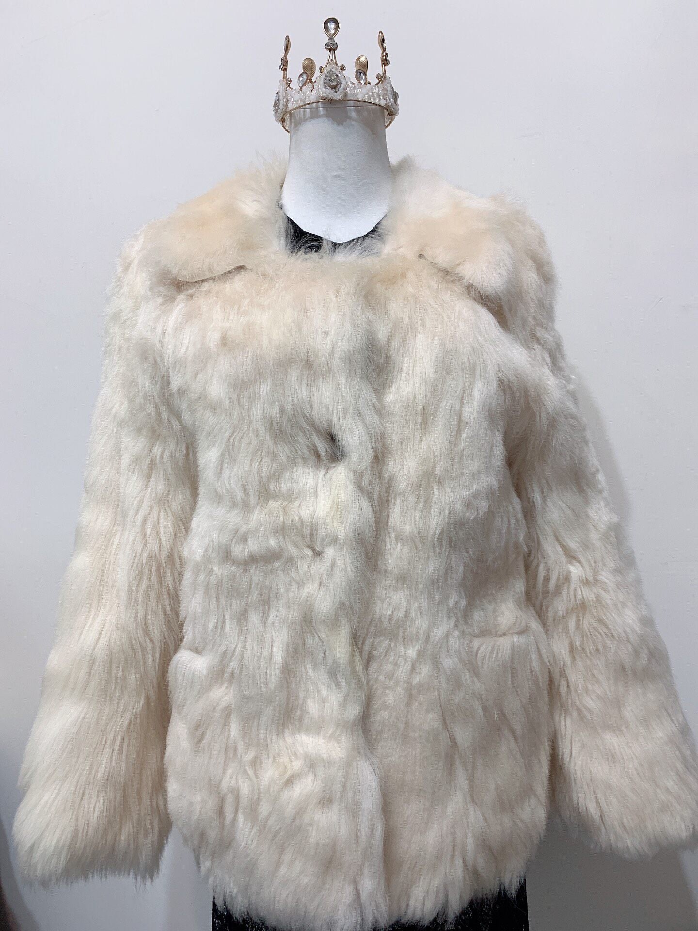 Vintage White Genuine Fur Coat