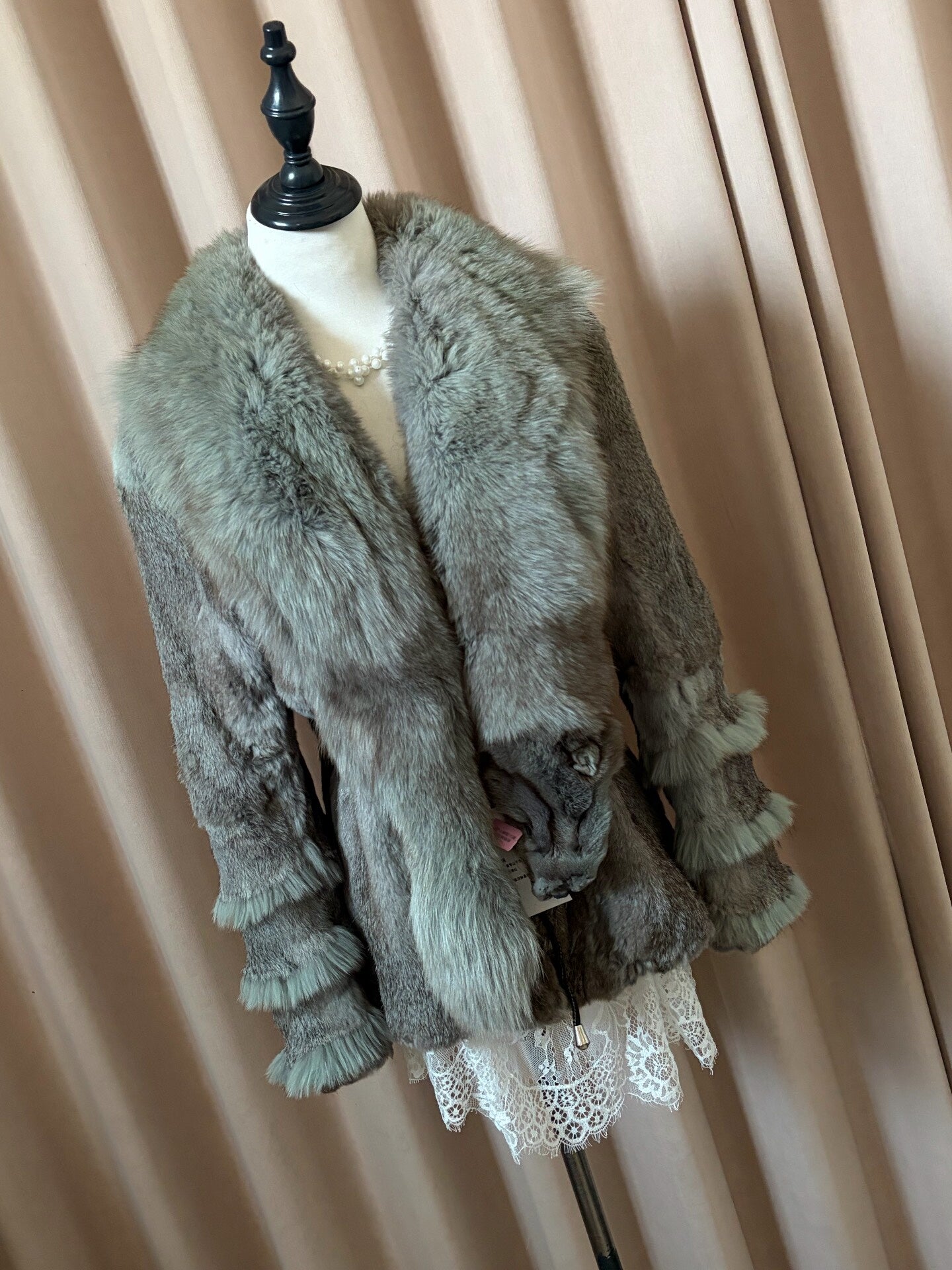 Vintage grey-blue ombre fox fur coat