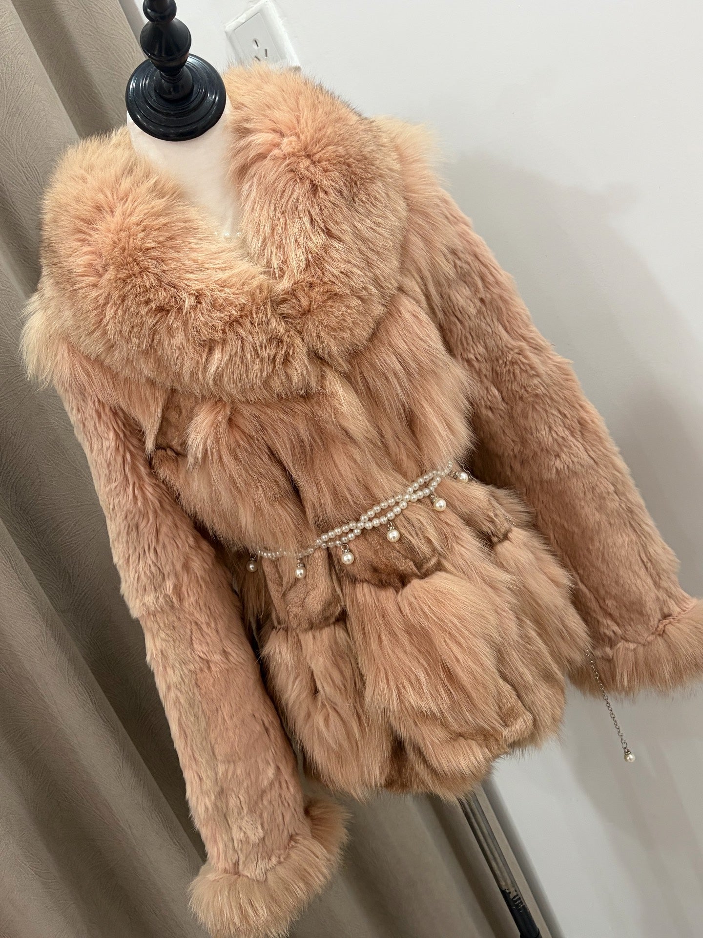 Vintage pink real fur coat