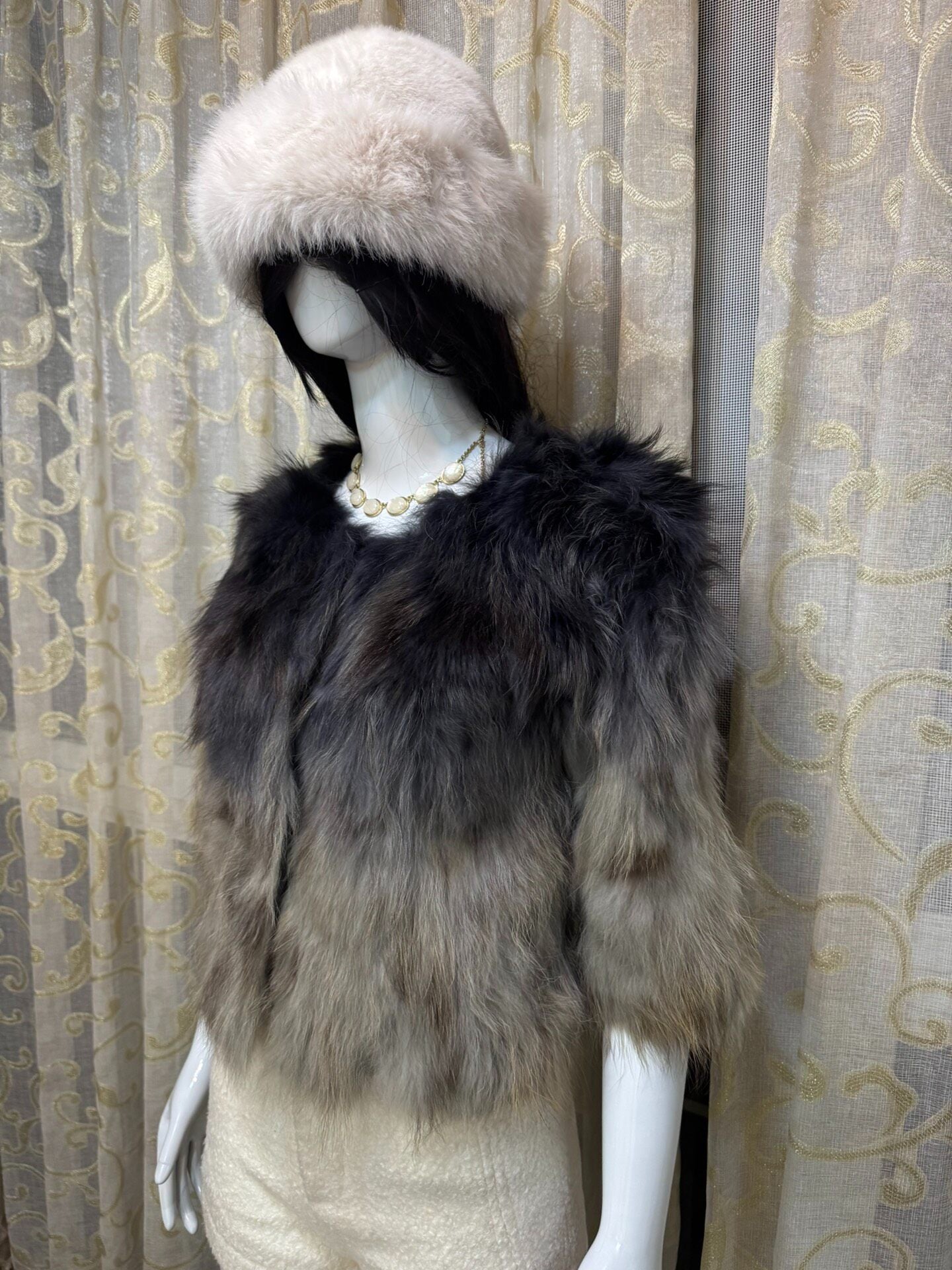 Vintage blue-grey genuine fur coat