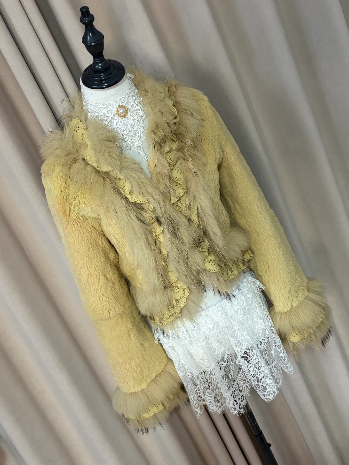 Vintage Yellow real fur coat