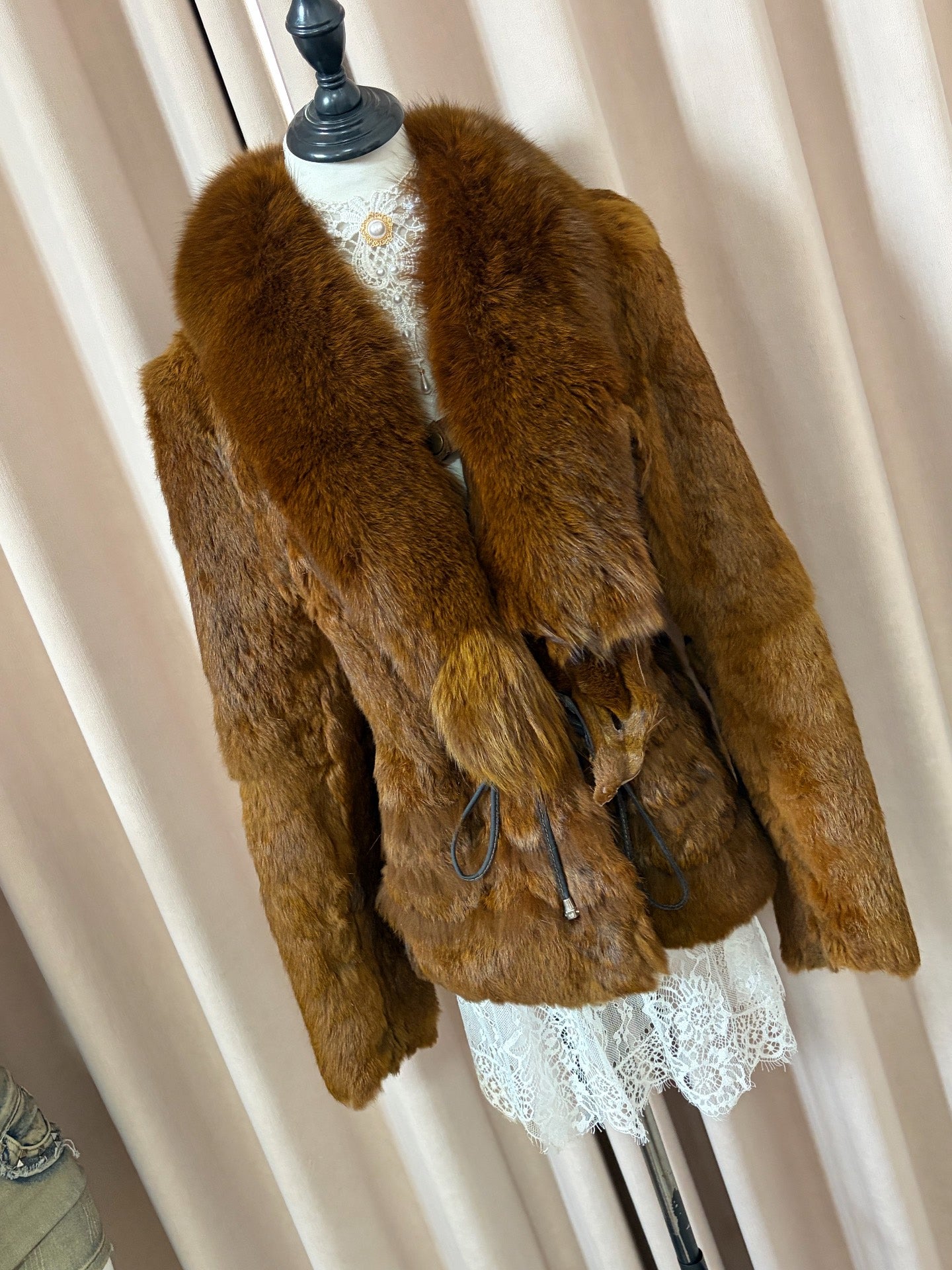 Vintage brown real fur coat