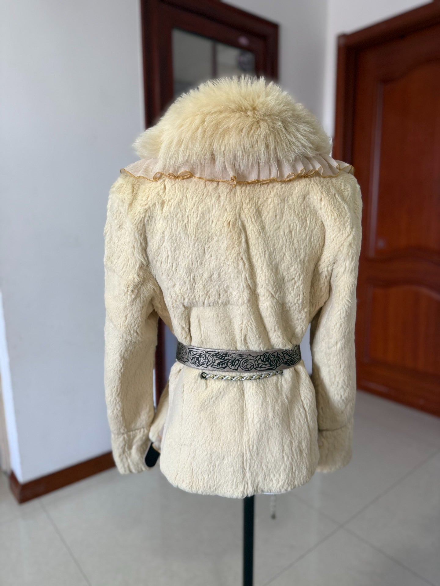 Vintage off-white rabbit and fox fur coat