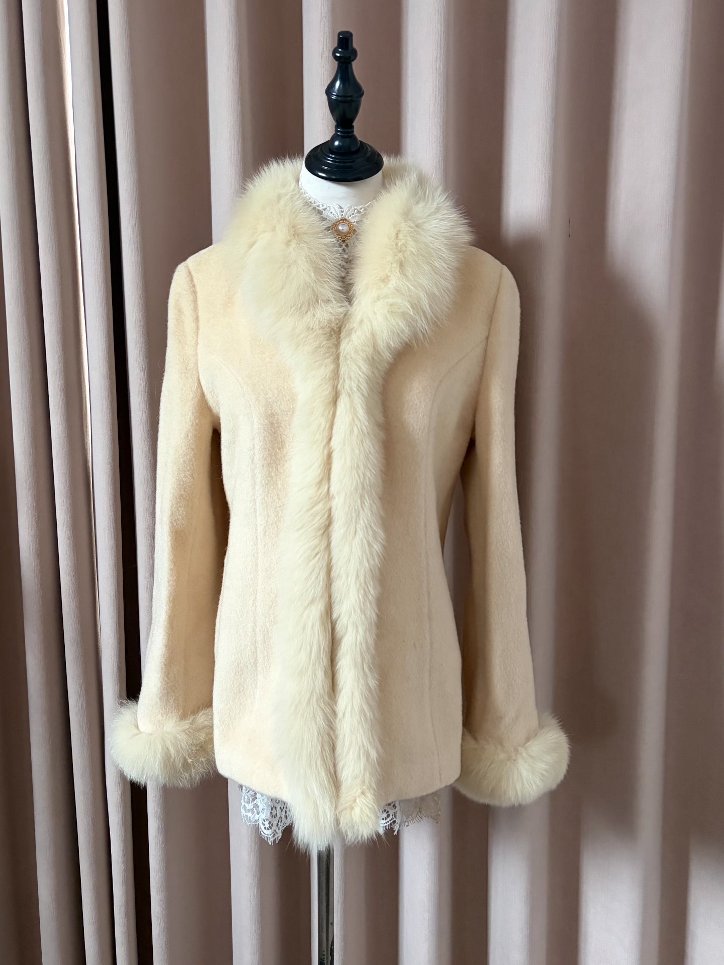 Vintage genuine fur coat, off-white
