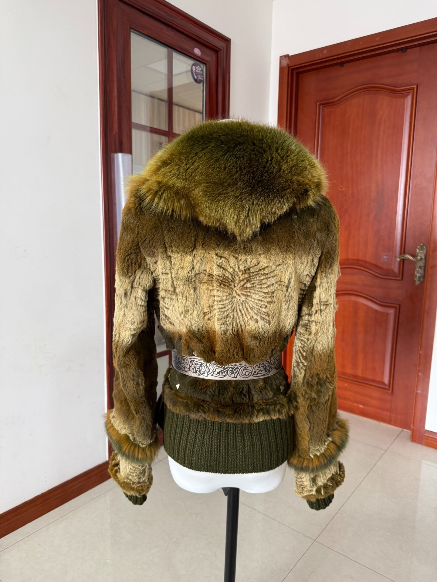 Vintage green genuine fur coat