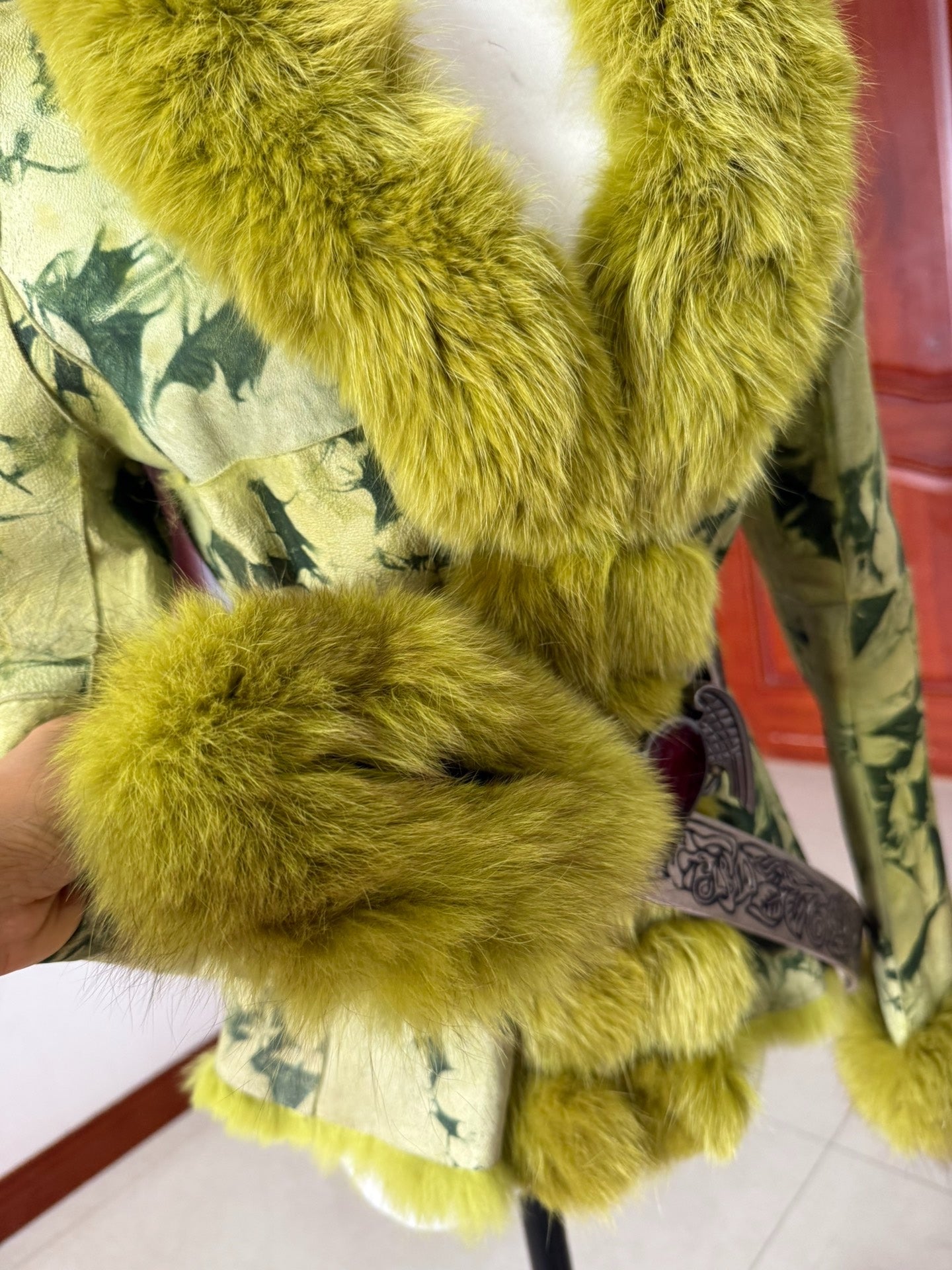 Vintage green genuine fur coat