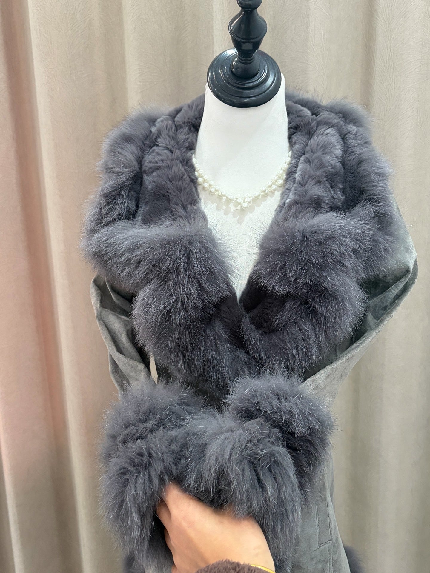 Vintage grey real fur coat