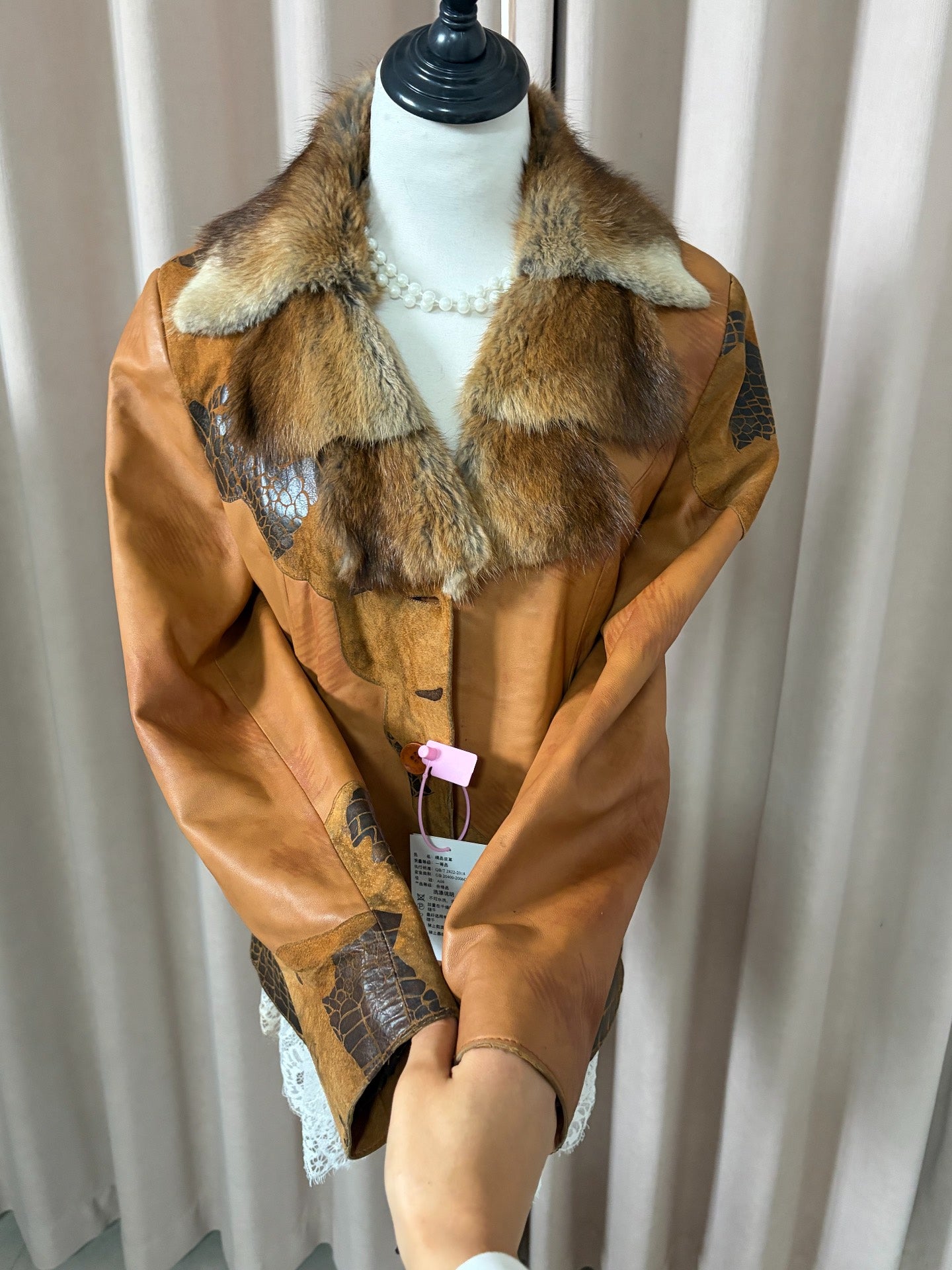 Vintage shearling and leather coat with mink fur collar