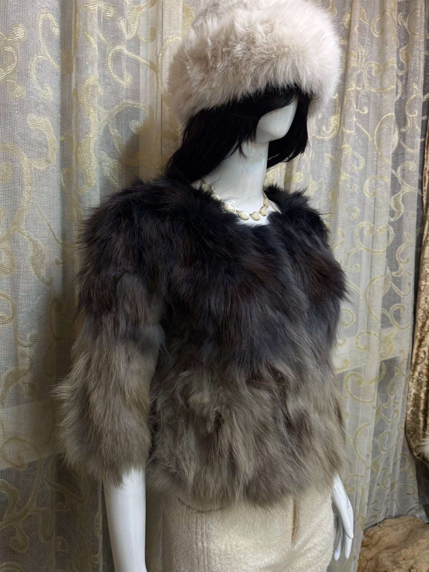 Vintage blue-grey genuine fur coat