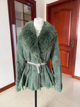 Vintage green fox fur collar coat