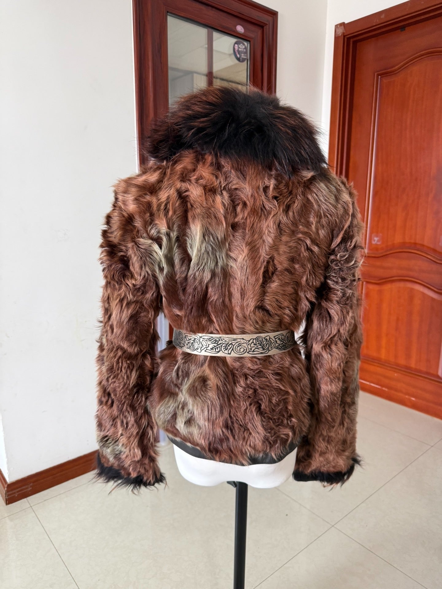 Vintage brown wool and fur coat