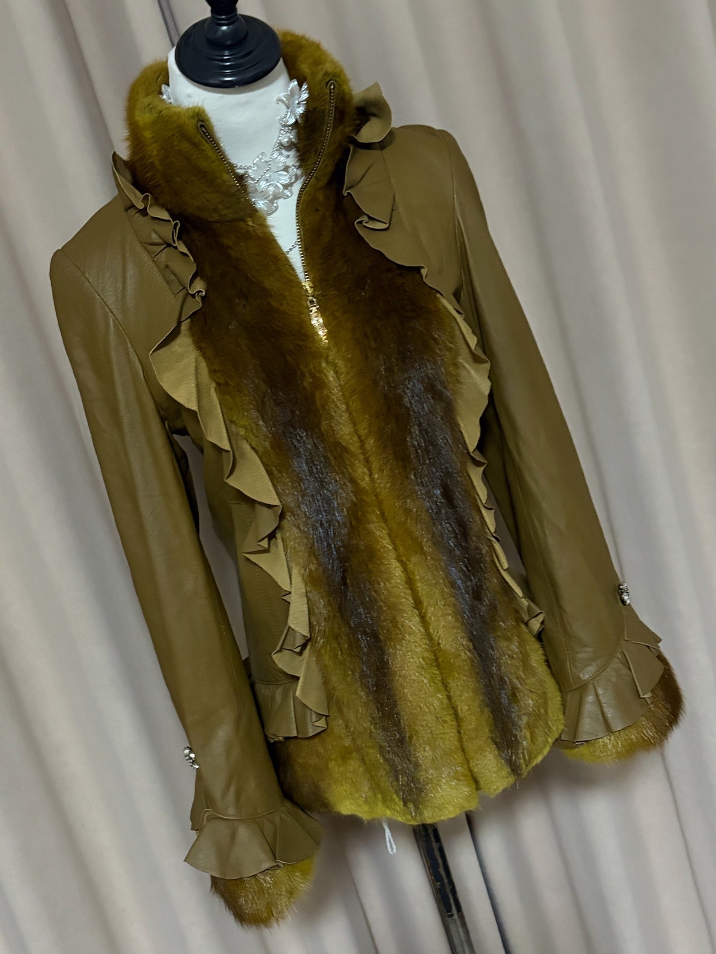 Vintage green genuine fur coat