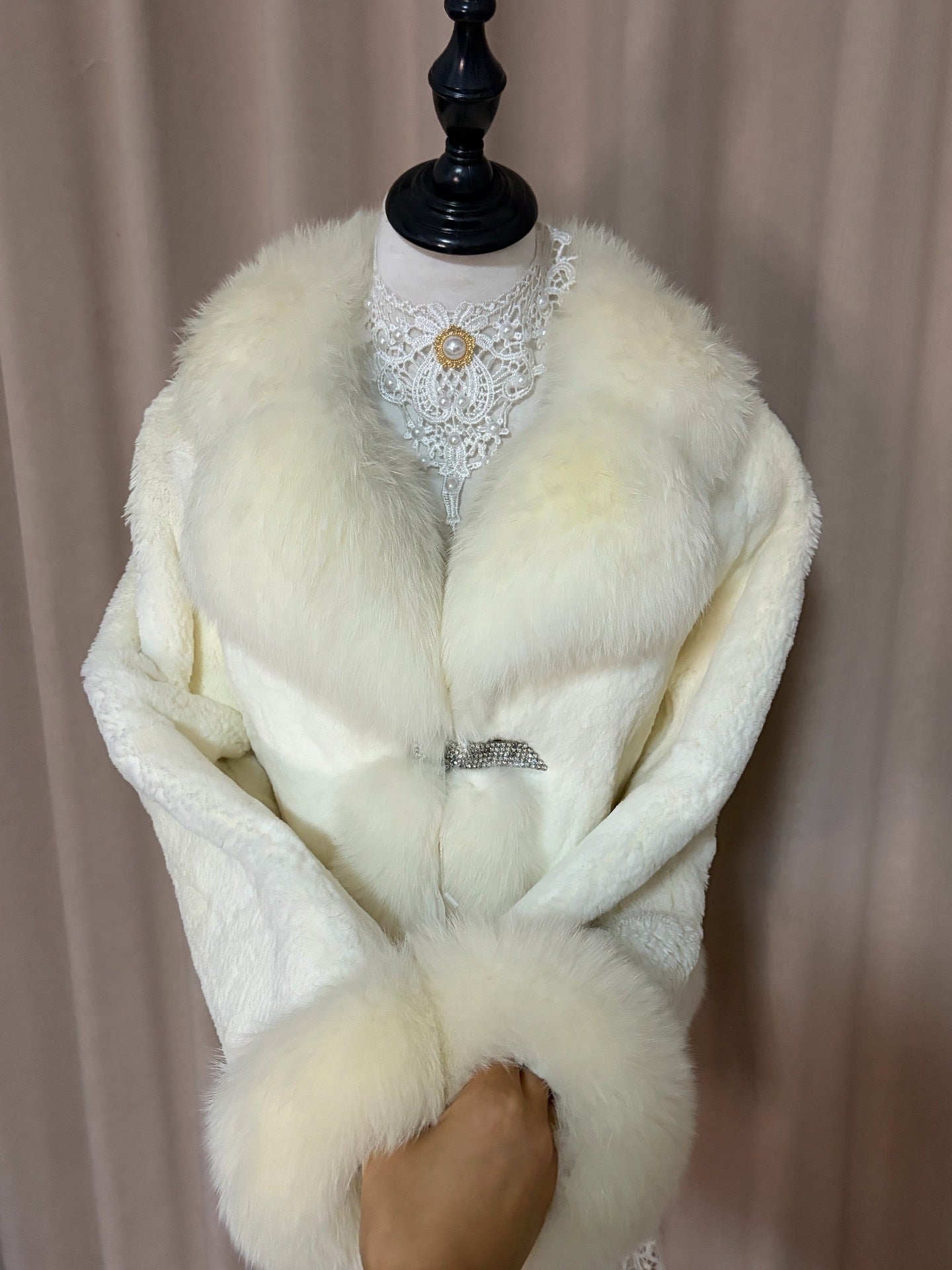 Vintage white genuine fur coat