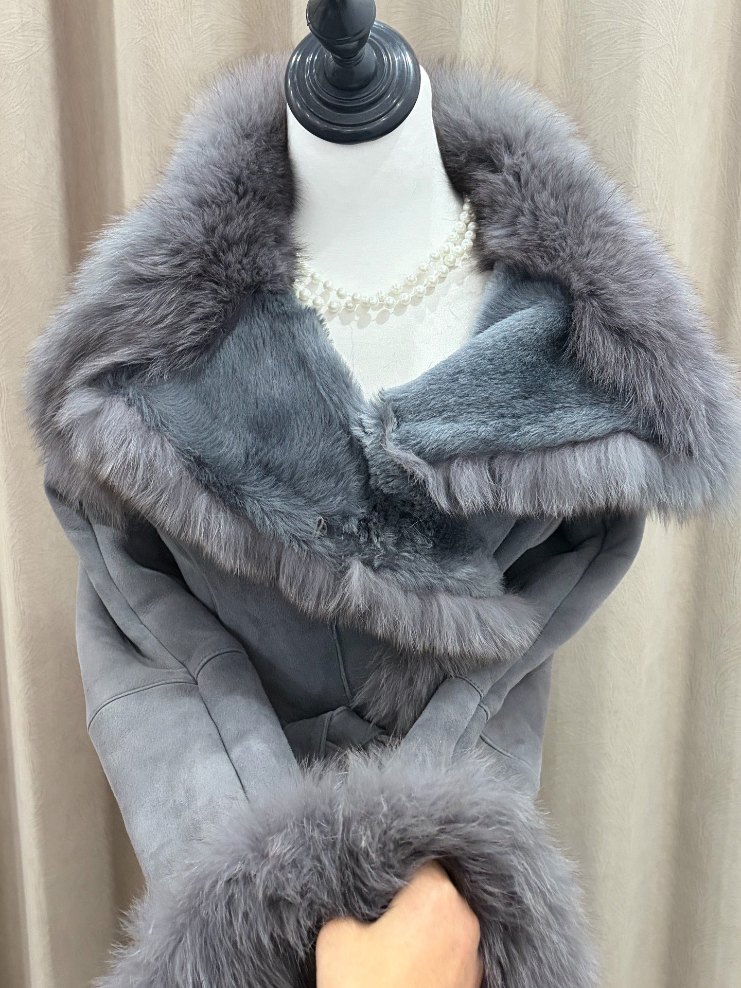 Vintage light gray mid-length genuine fur coat