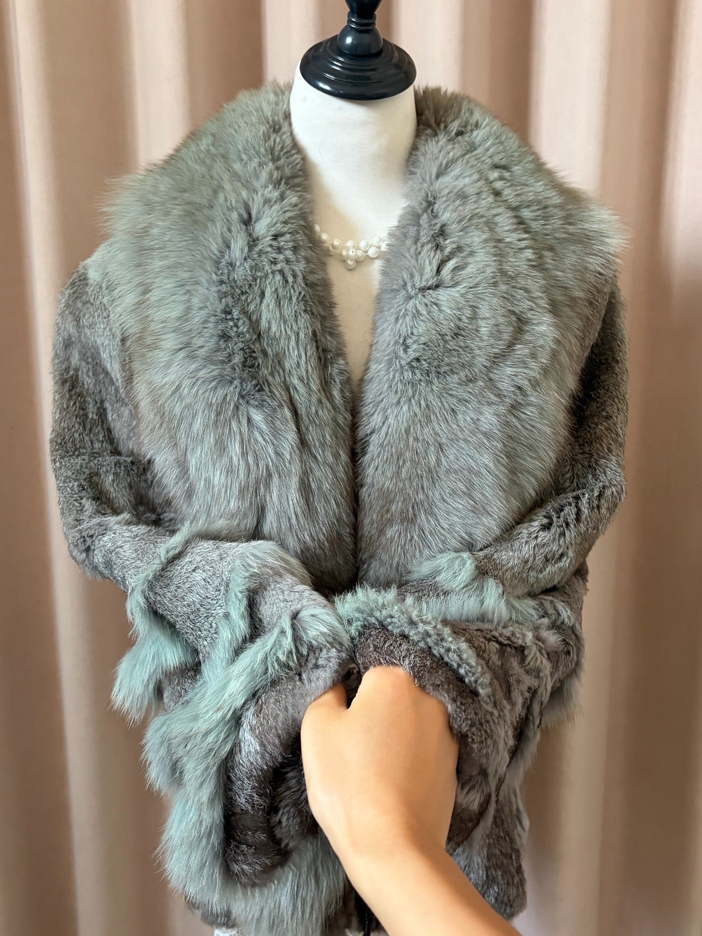 Vintage grey-blue ombre fox fur coat