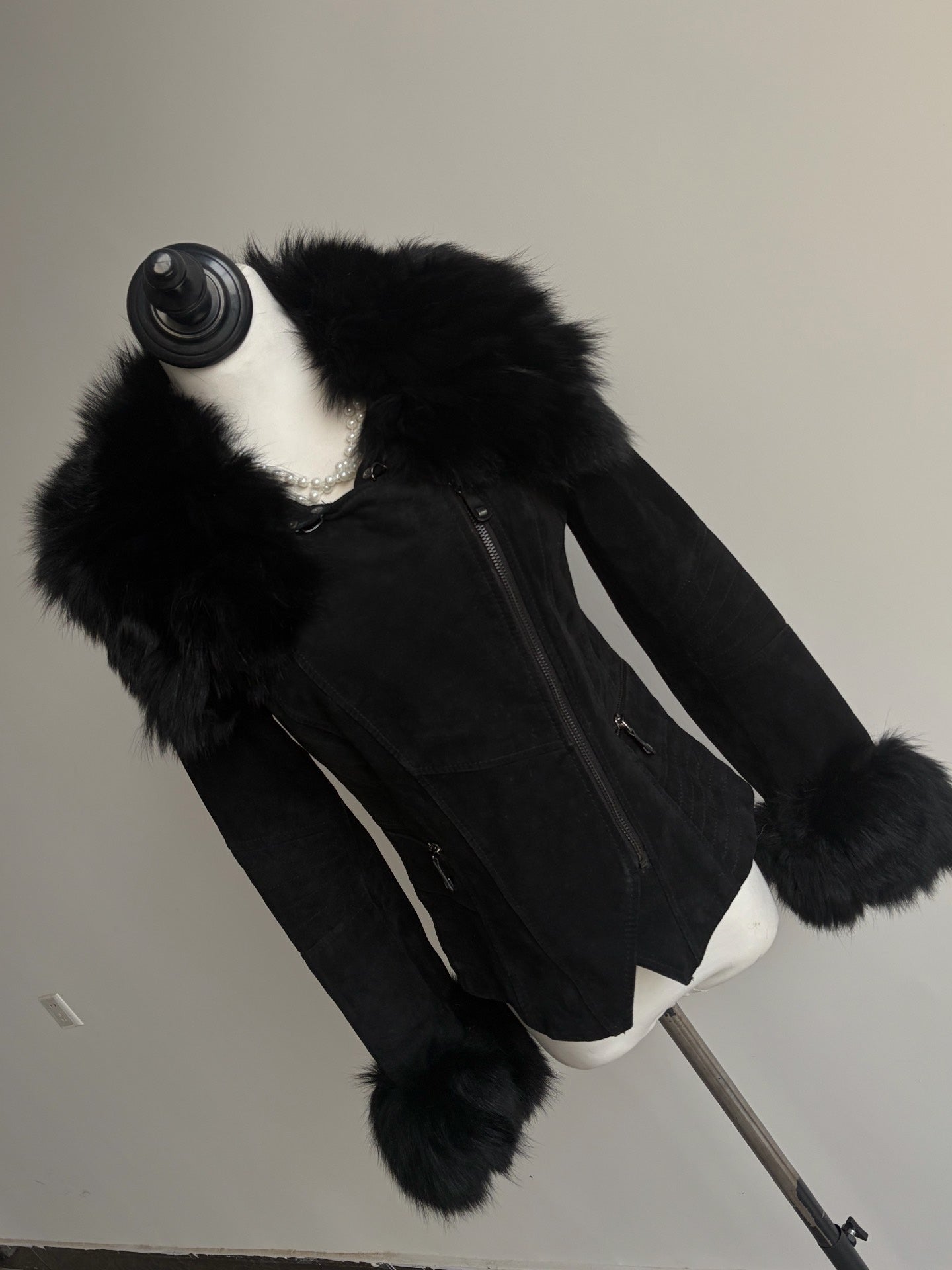Vintage black Genuine fur and leather coat