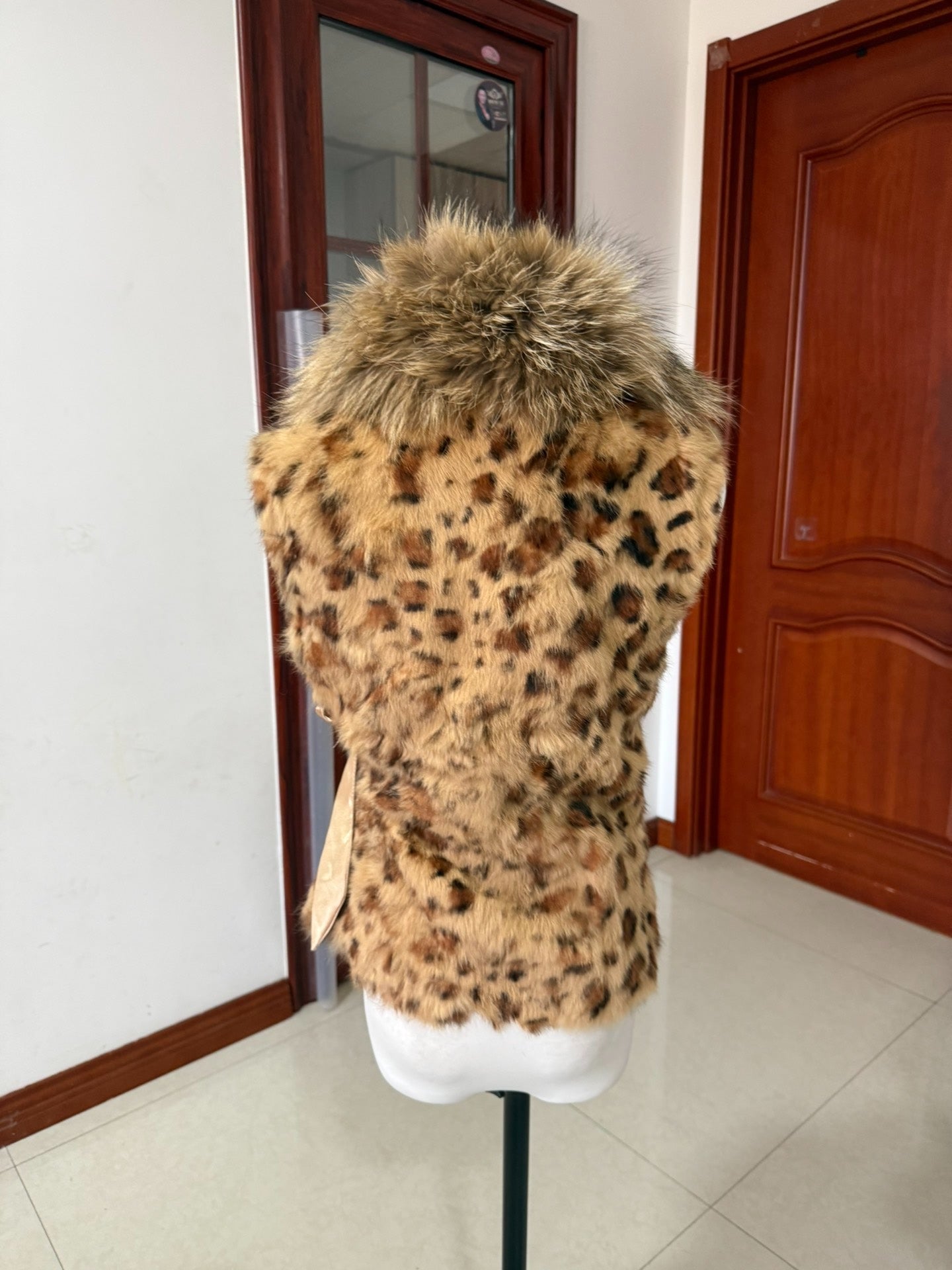 Vintage leopard-print fox fur collar vest