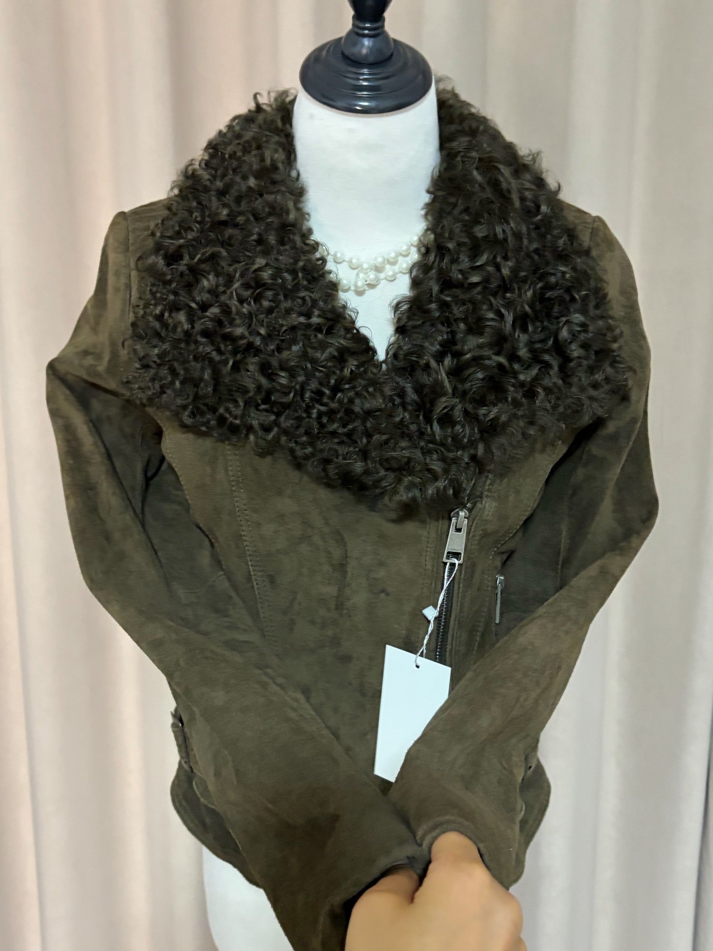 Vintage grass-green cropped leather jacket