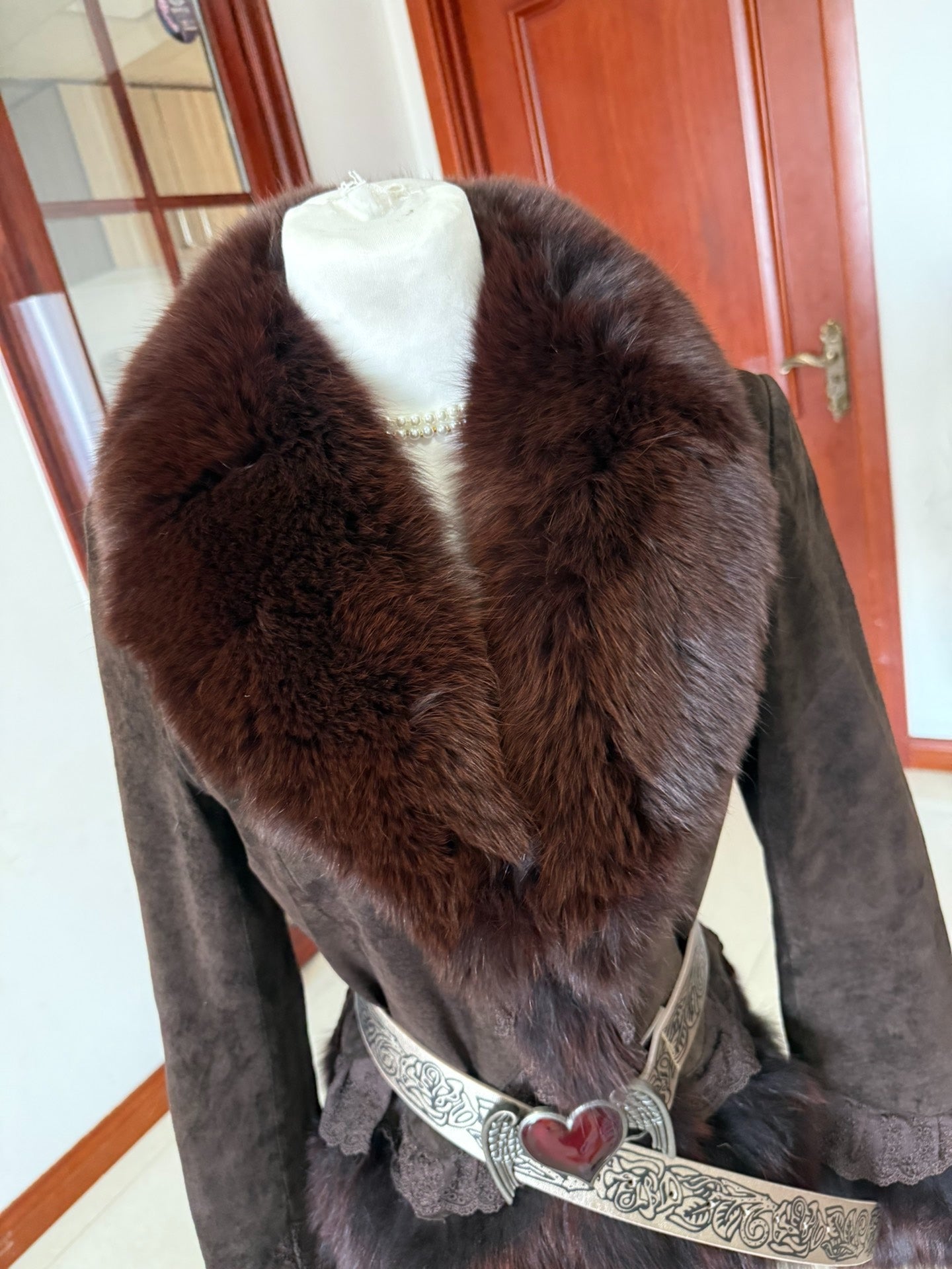 Vintage brown fur coat with fox fur collar