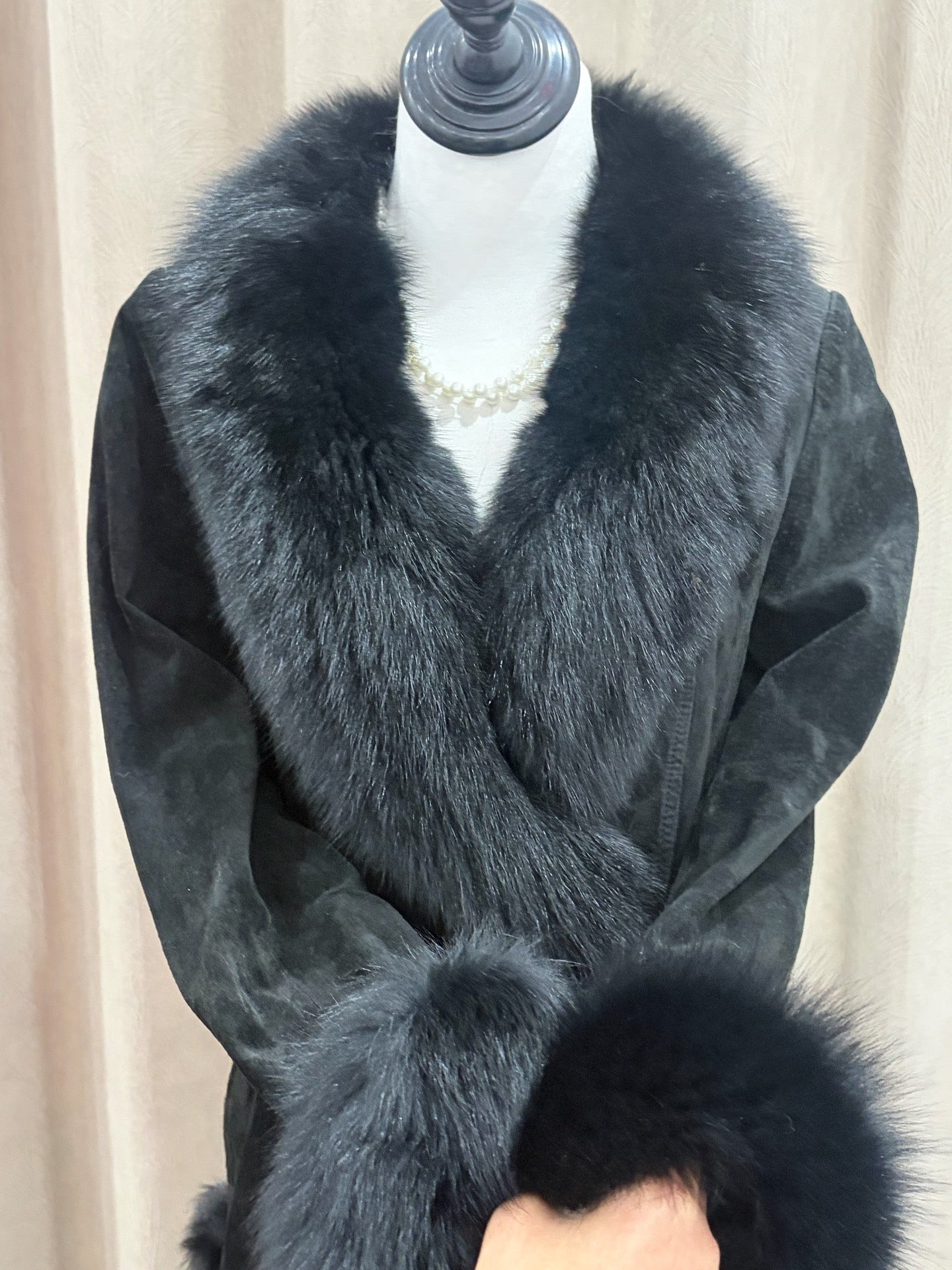 Vintage black mid-length genuine fur coat