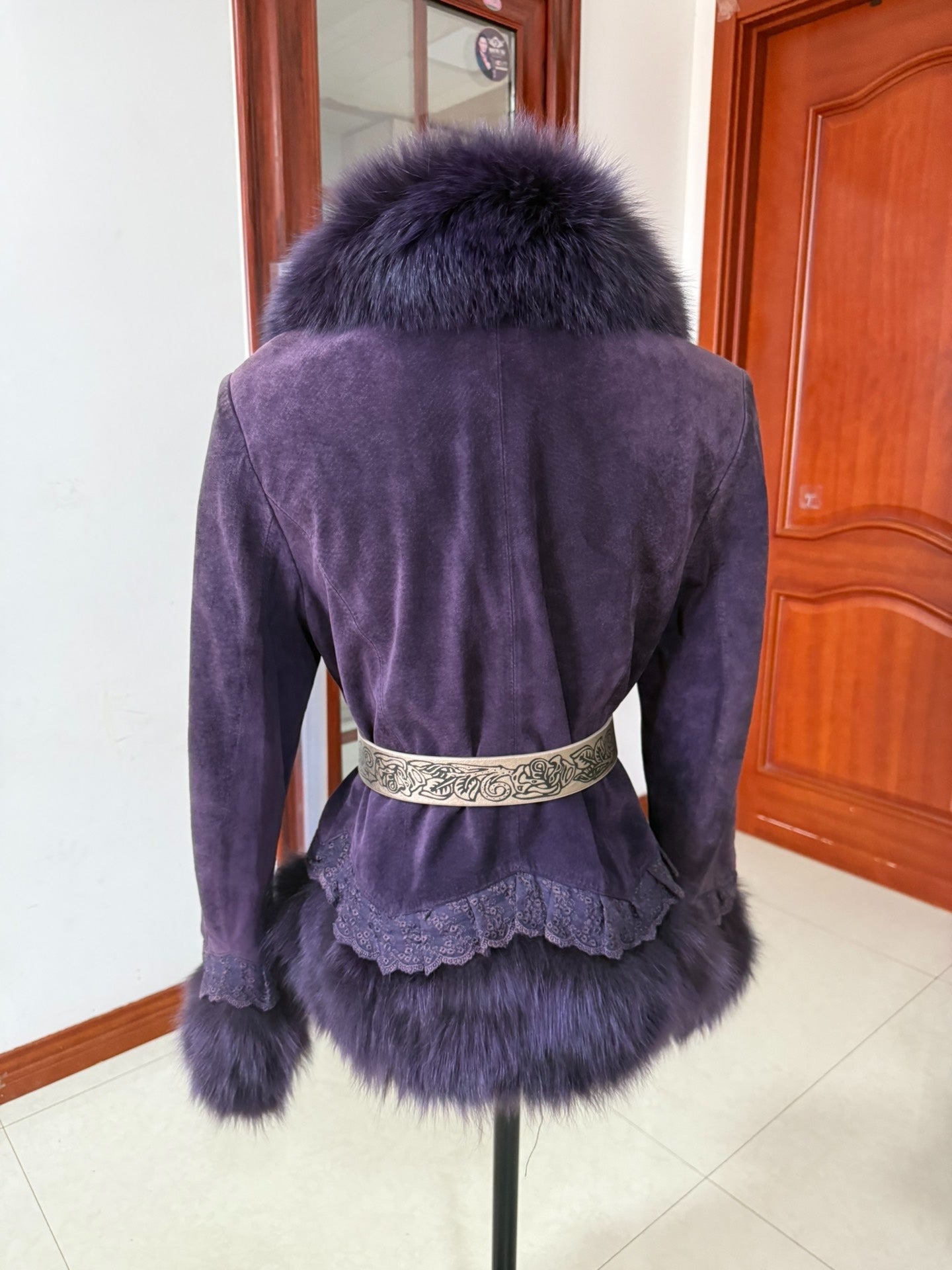 Vintage purple genuine fur coat