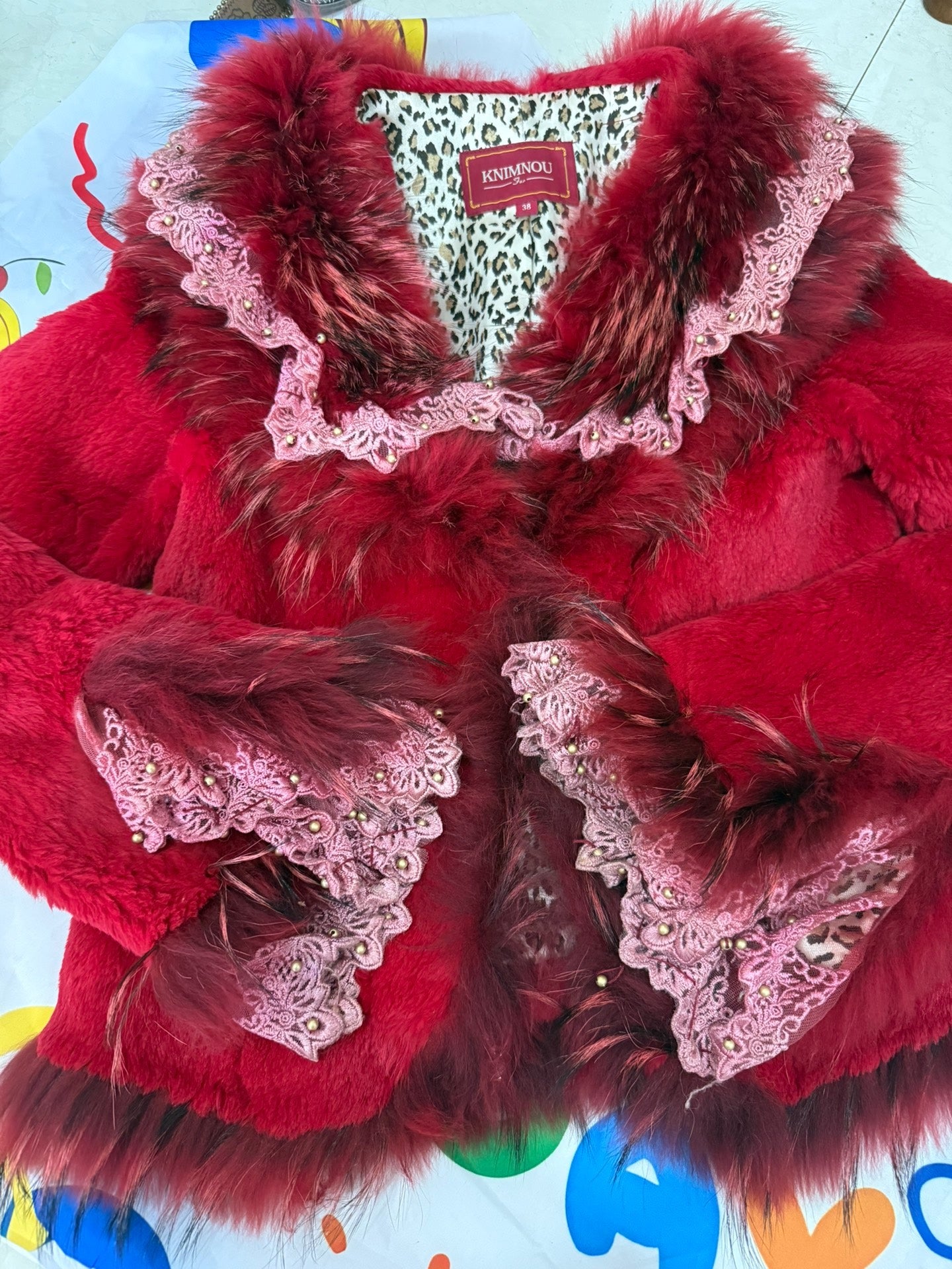 Vintage red rabbit fur coat