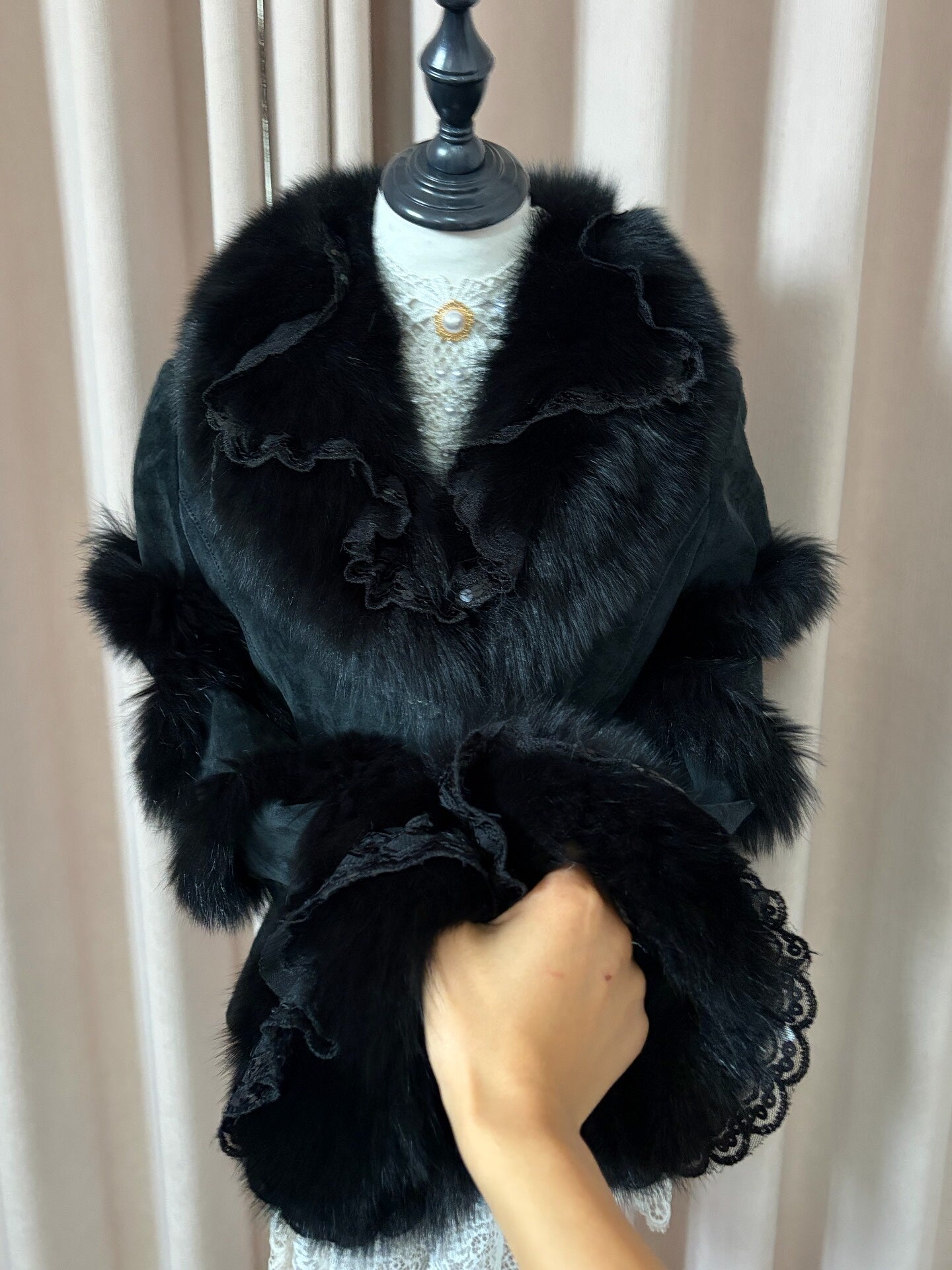 Vintage black real fur coat