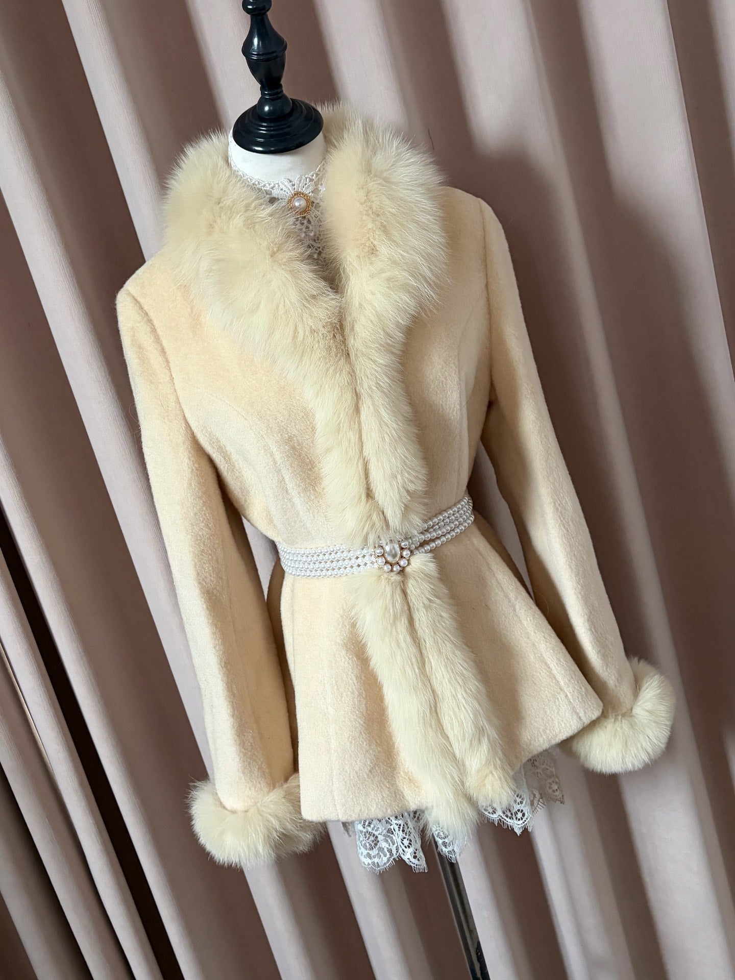 Vintage genuine fur coat, off-white