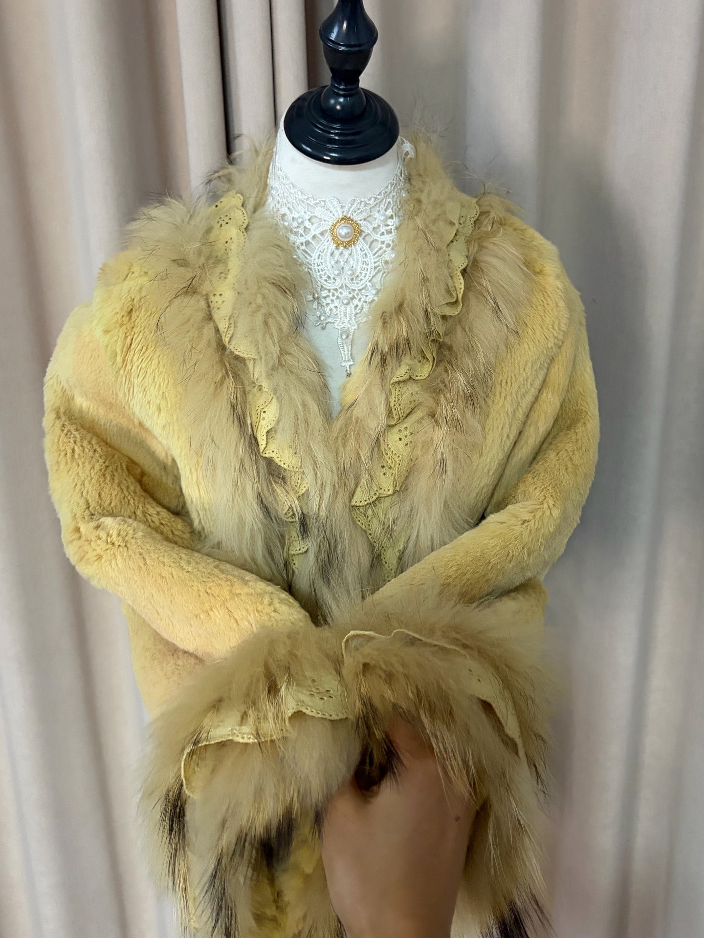 Vintage Yellow real fur coat