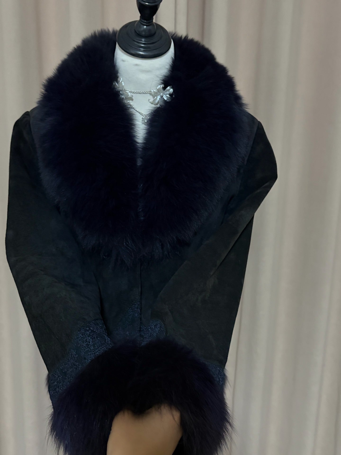 Vintage navy blue genuine fur coat