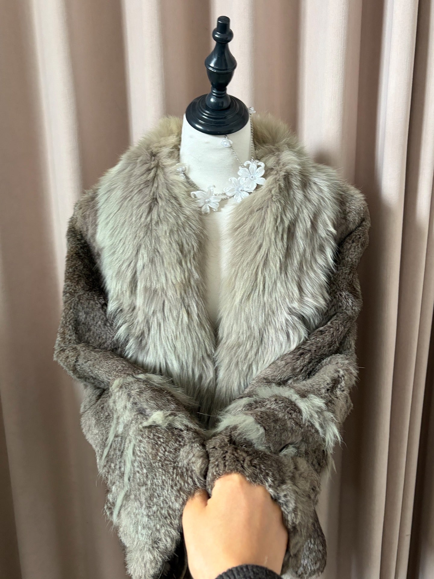 Vintage grey genuine fur coat