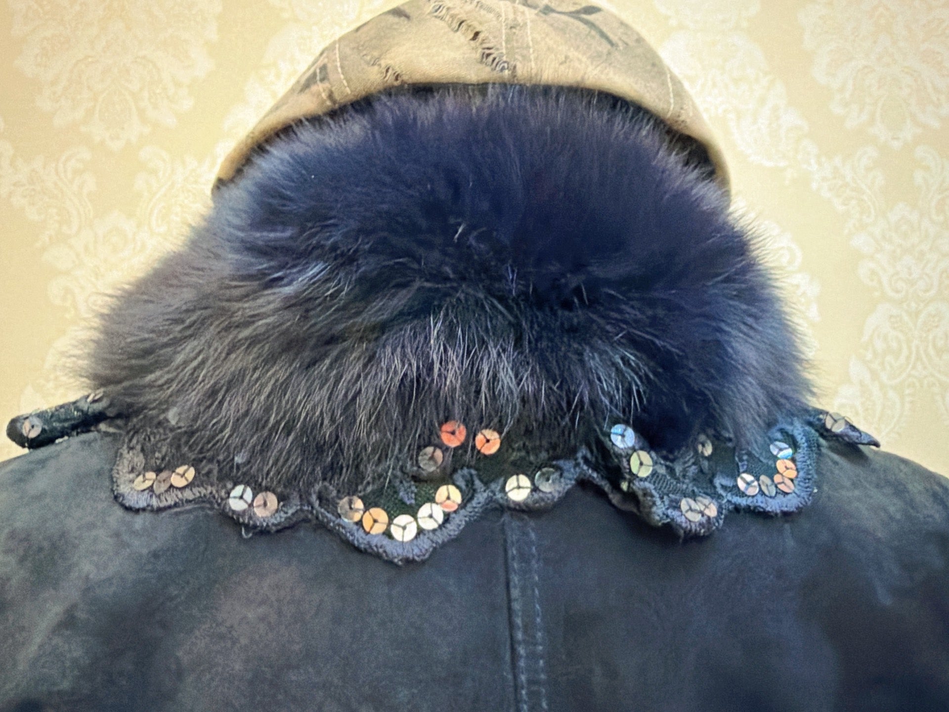 Vintage Dark Blue Genuine Fur Coat