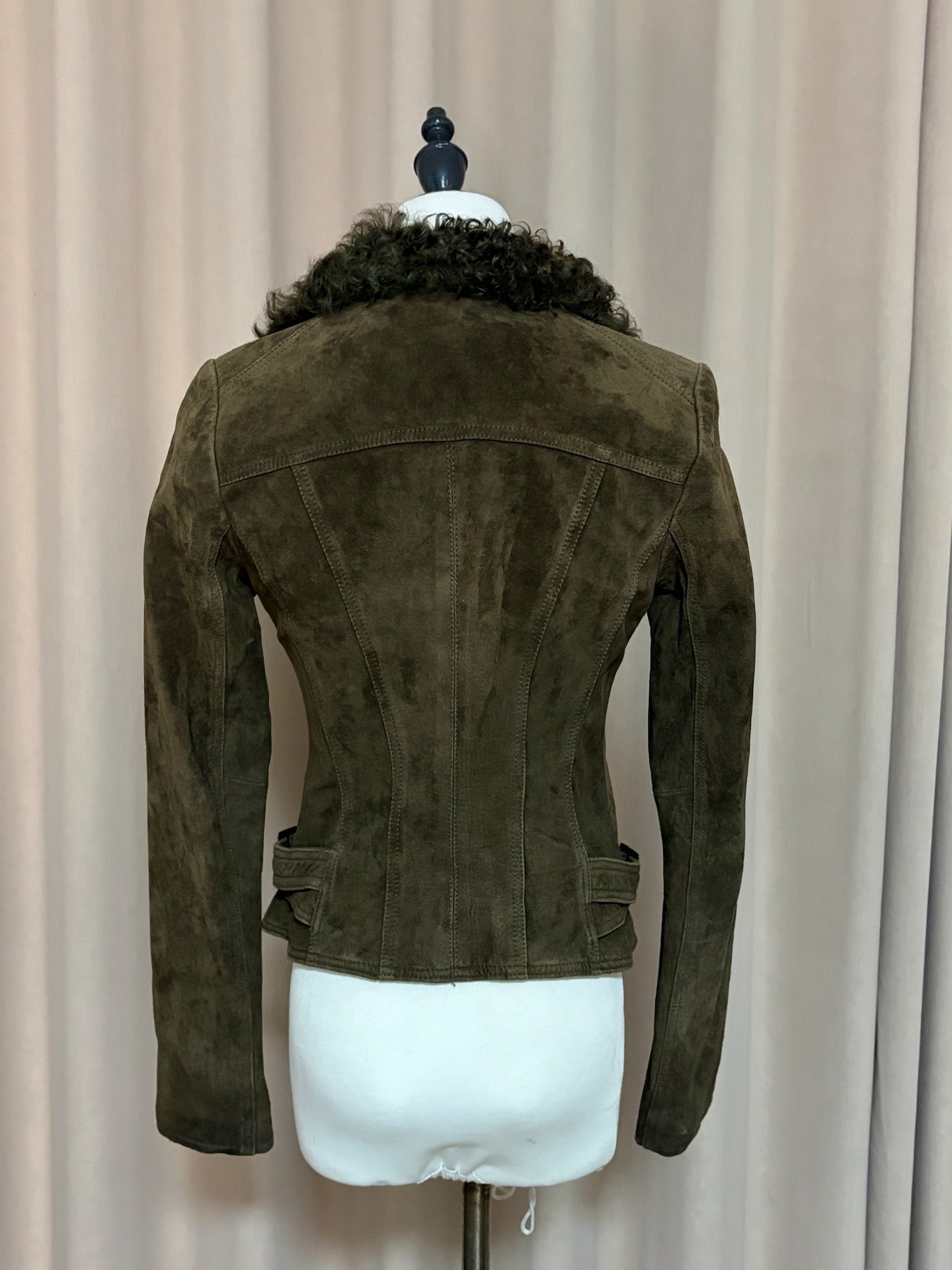 Vintage grass-green cropped leather jacket