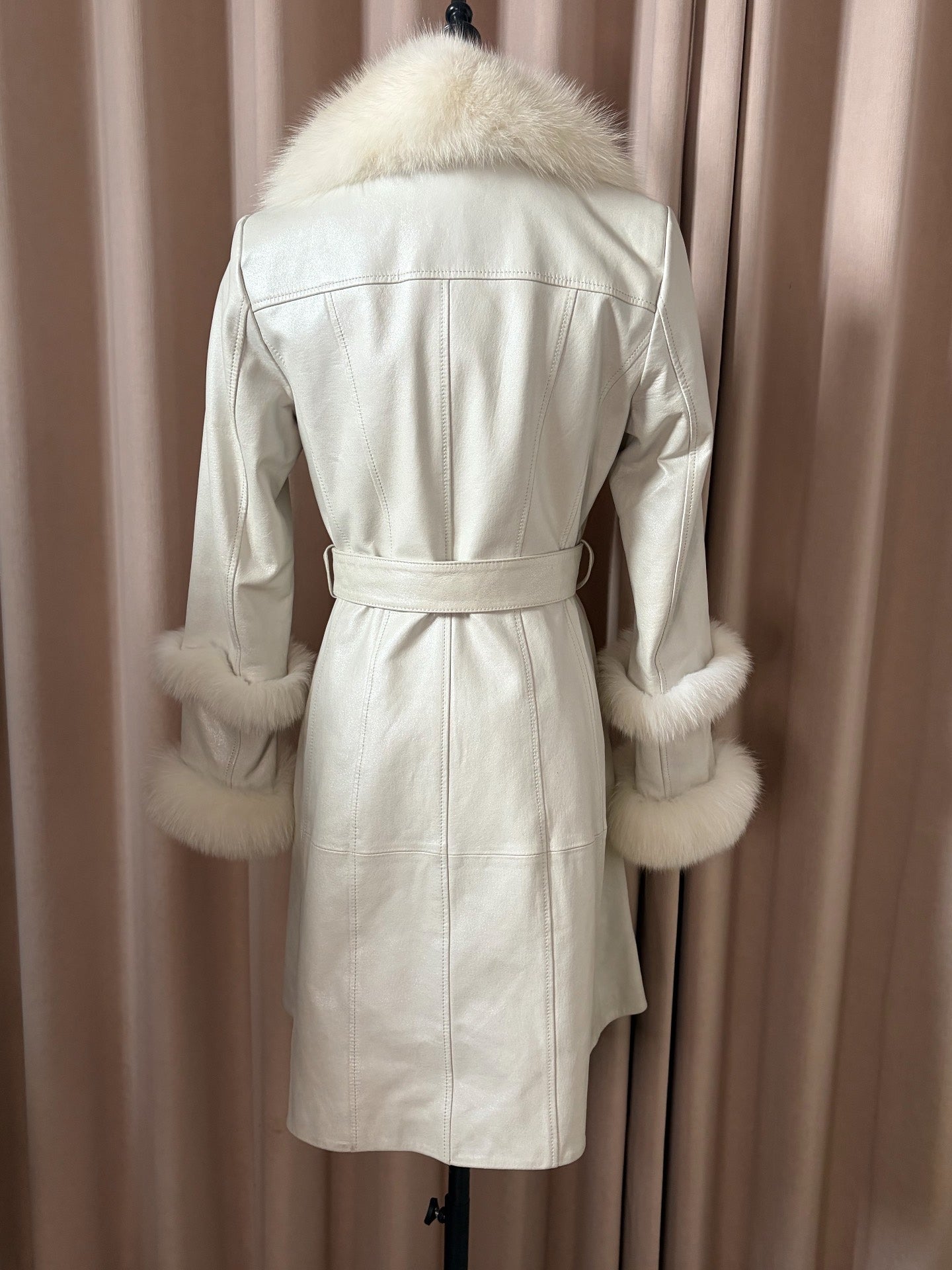 Vintage white genuine fur and leather coat