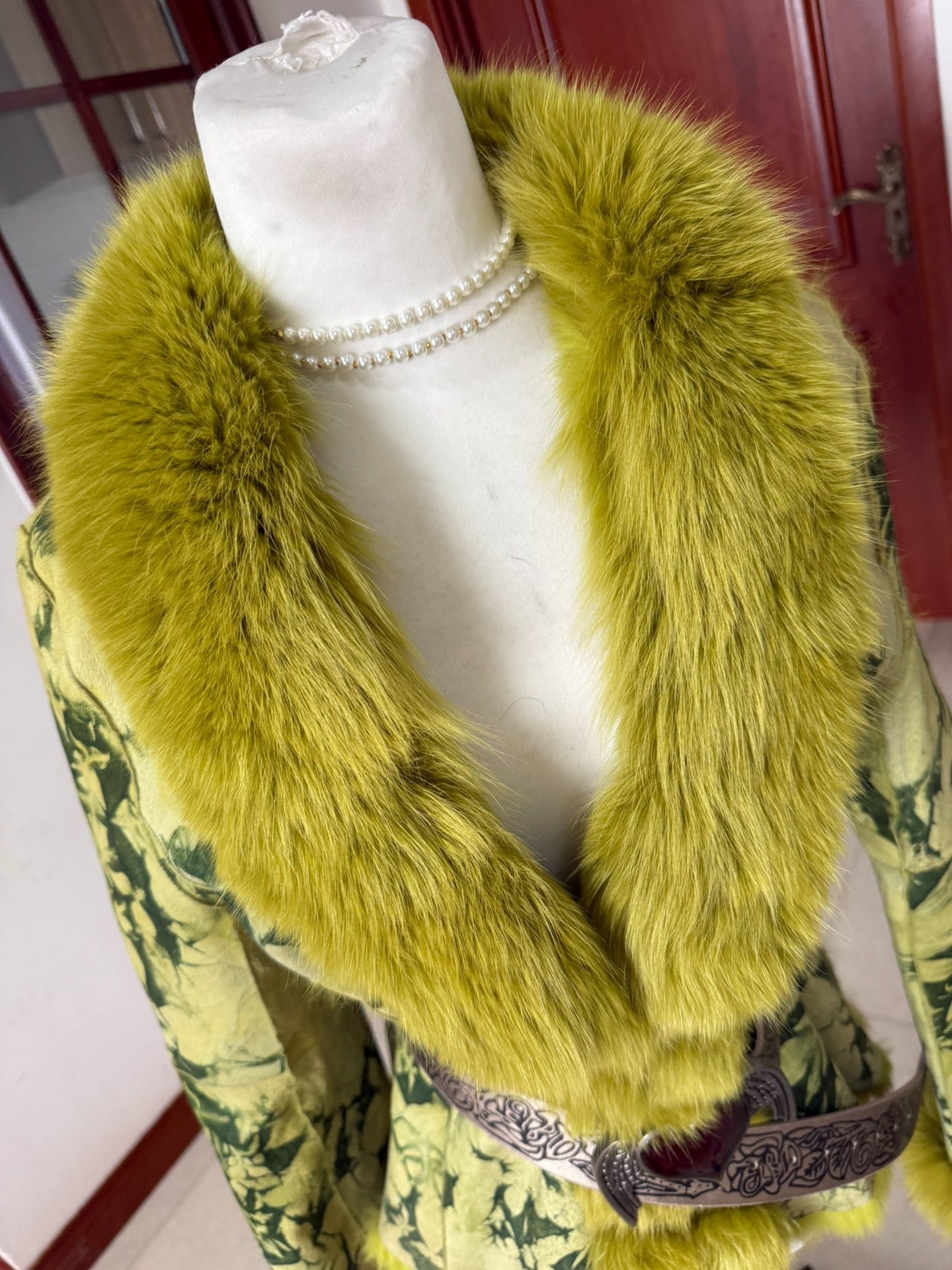 Vintage green genuine fur coat