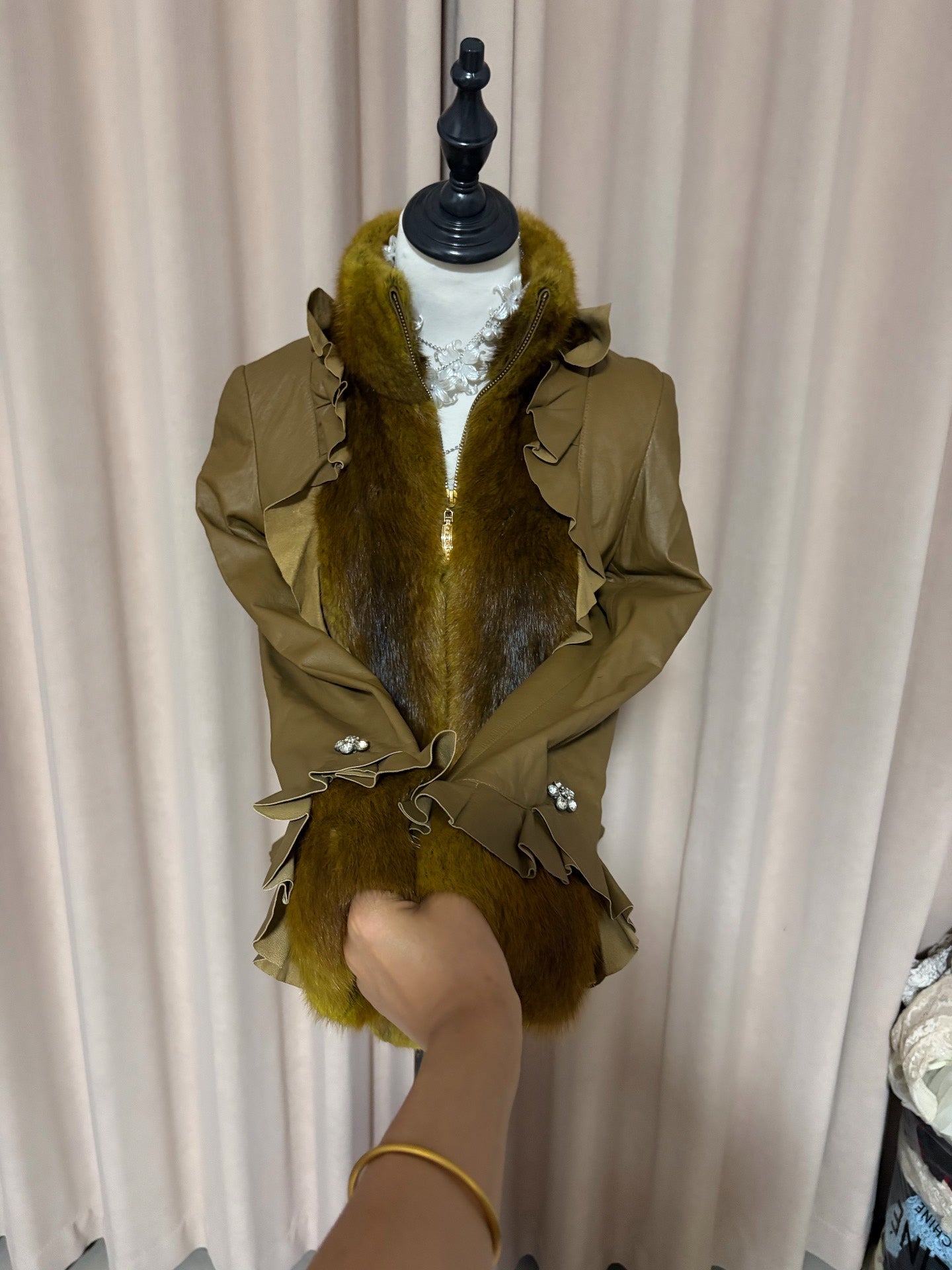 Vintage green genuine fur coat