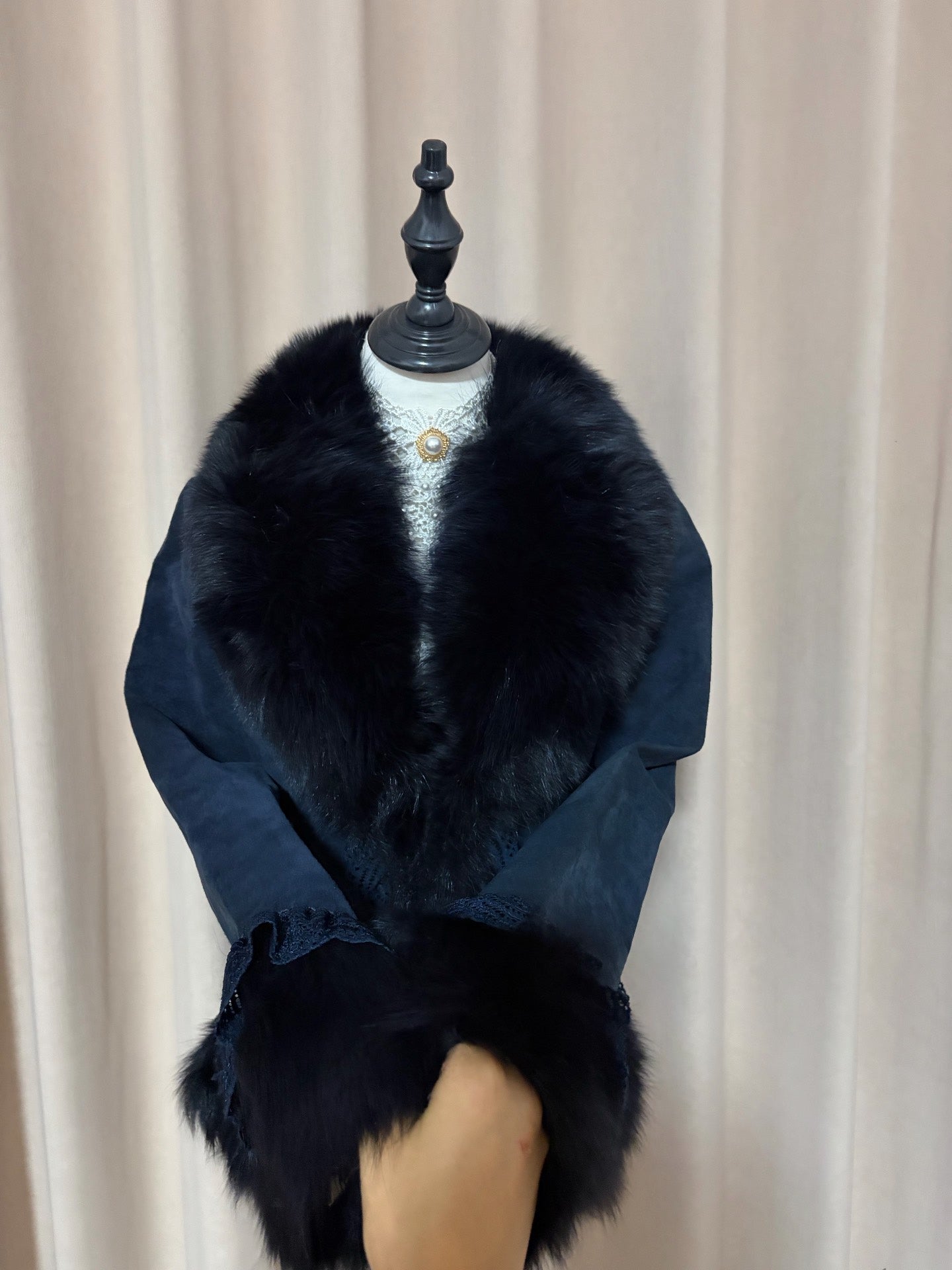 Vintage navy blue genuine fur coat