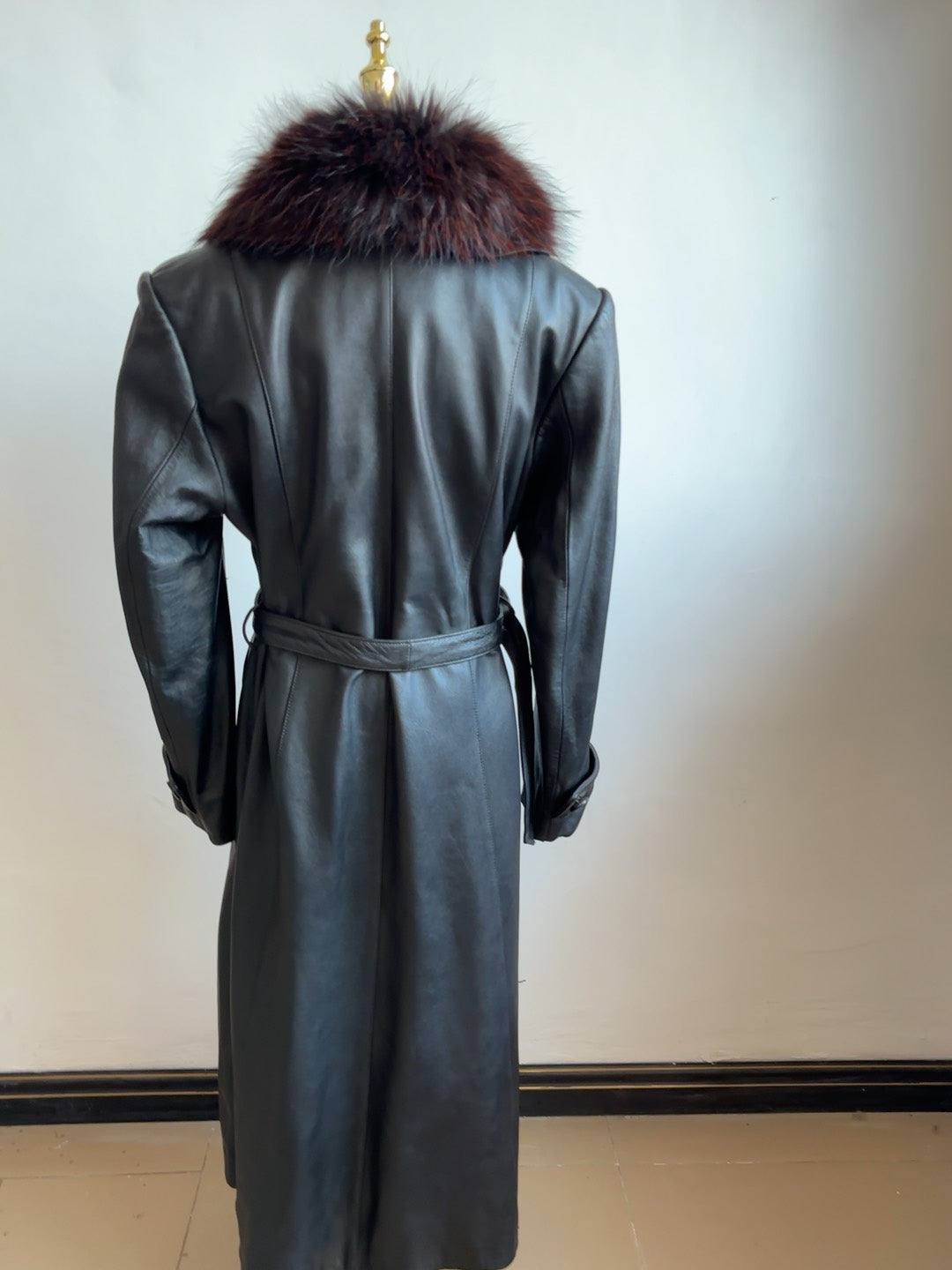 Vintage genuine leather long coat