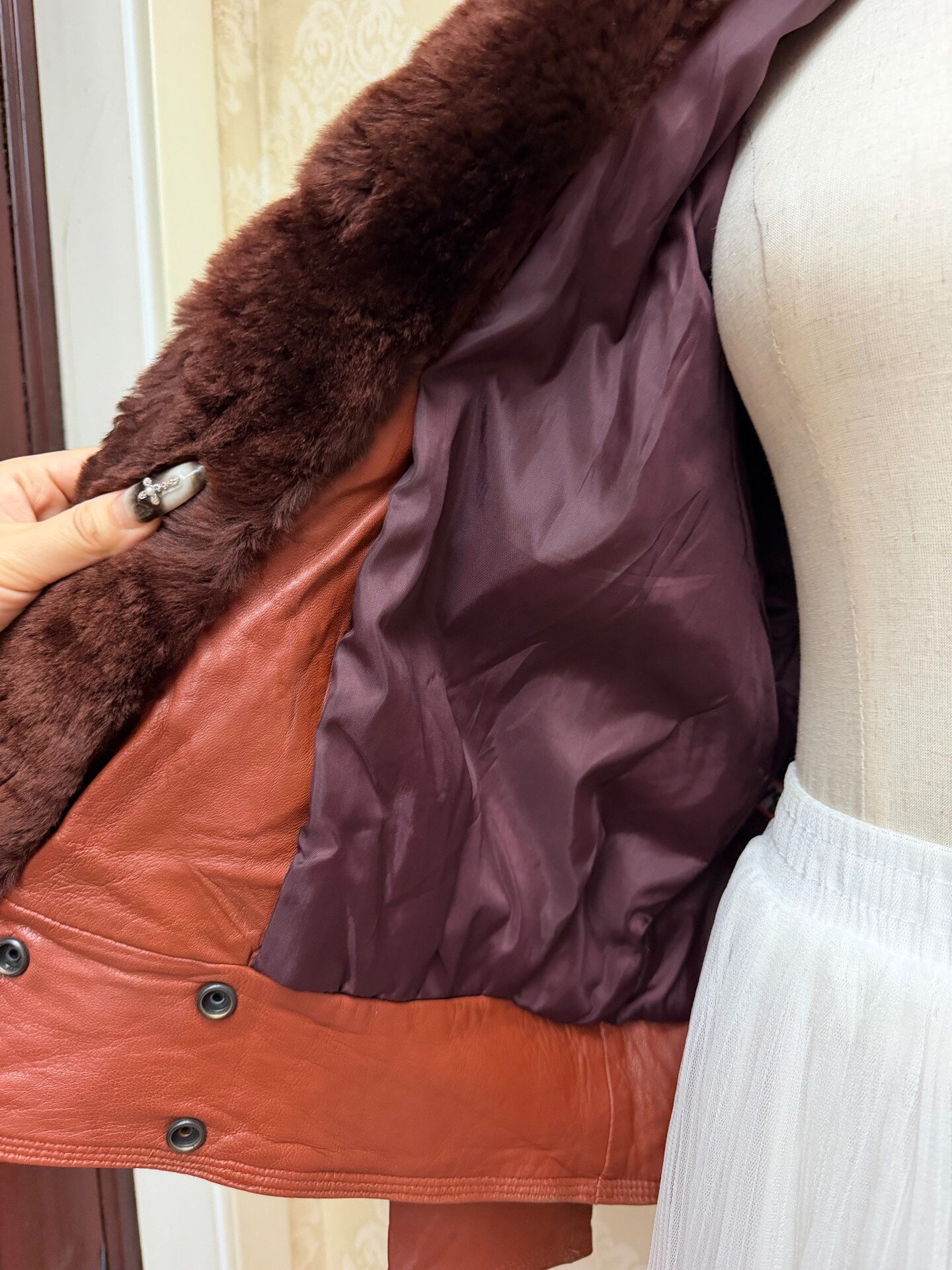 Vintage Burgundy Genuine Fur Coat