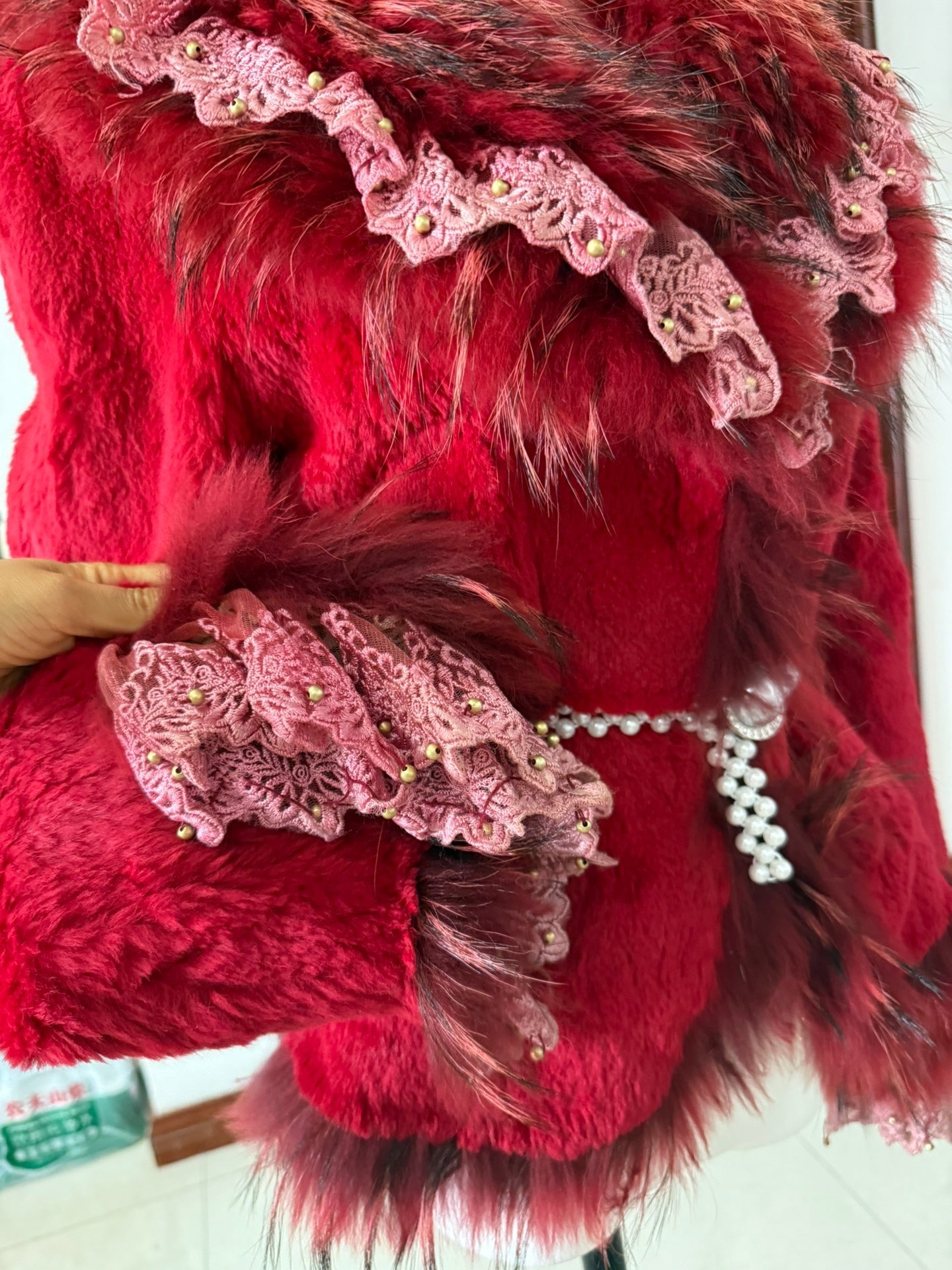 Vintage red rabbit fur coat