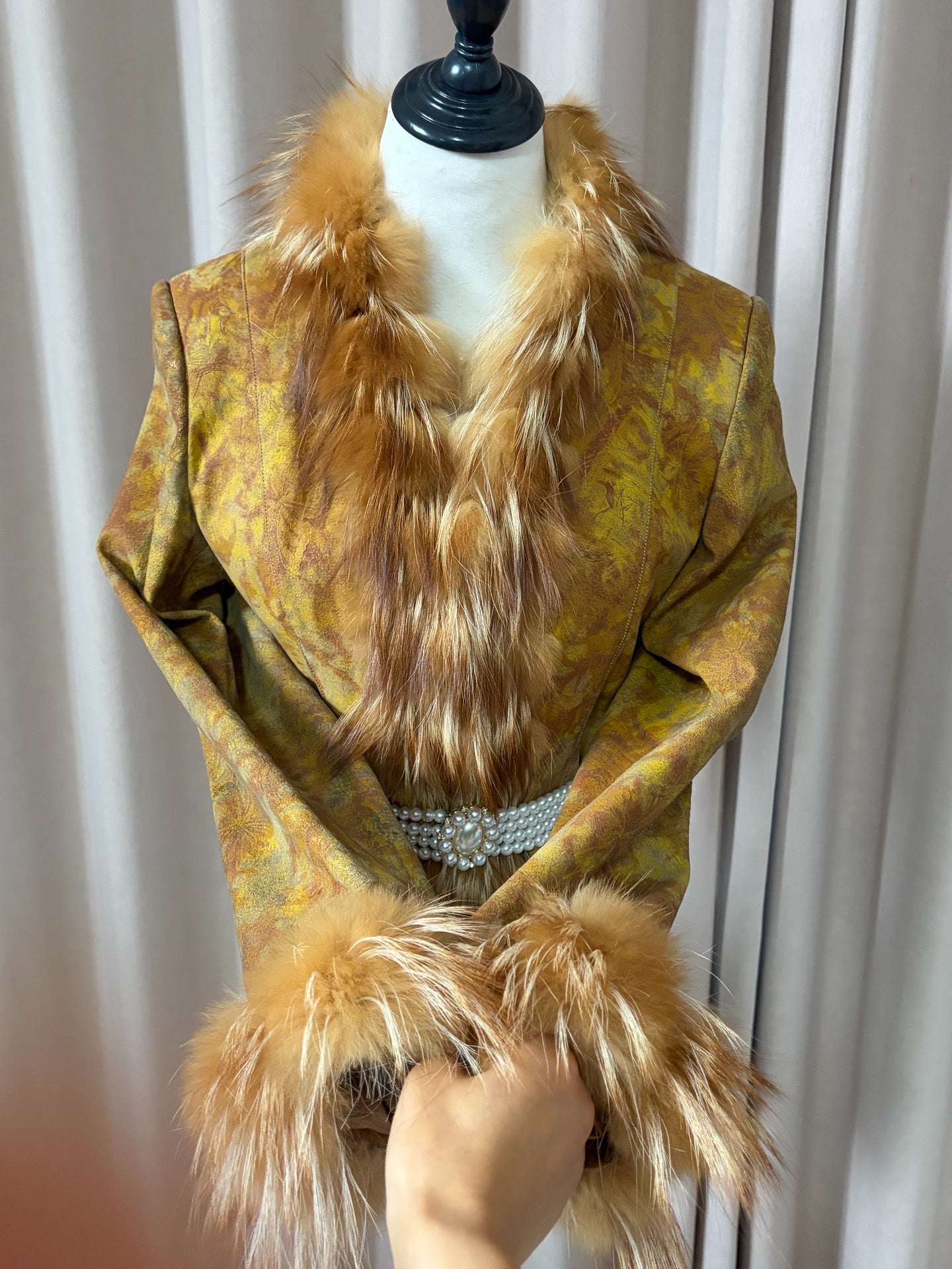 Vintage imported printed genuine leather and fur coat