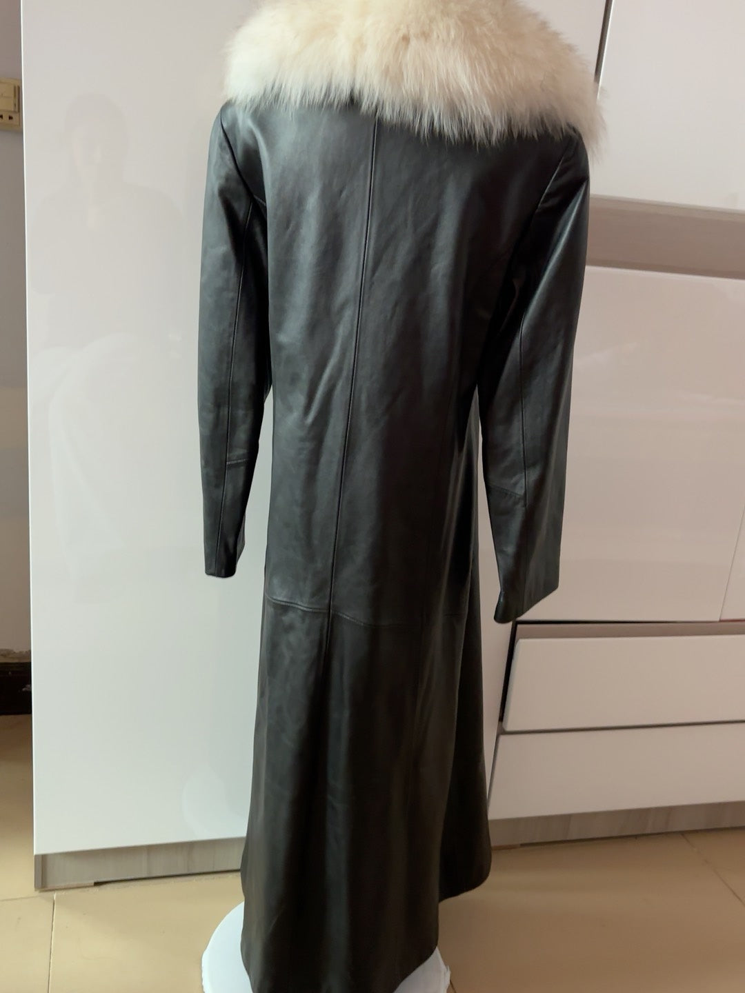 Vintage black genuine leather long coat