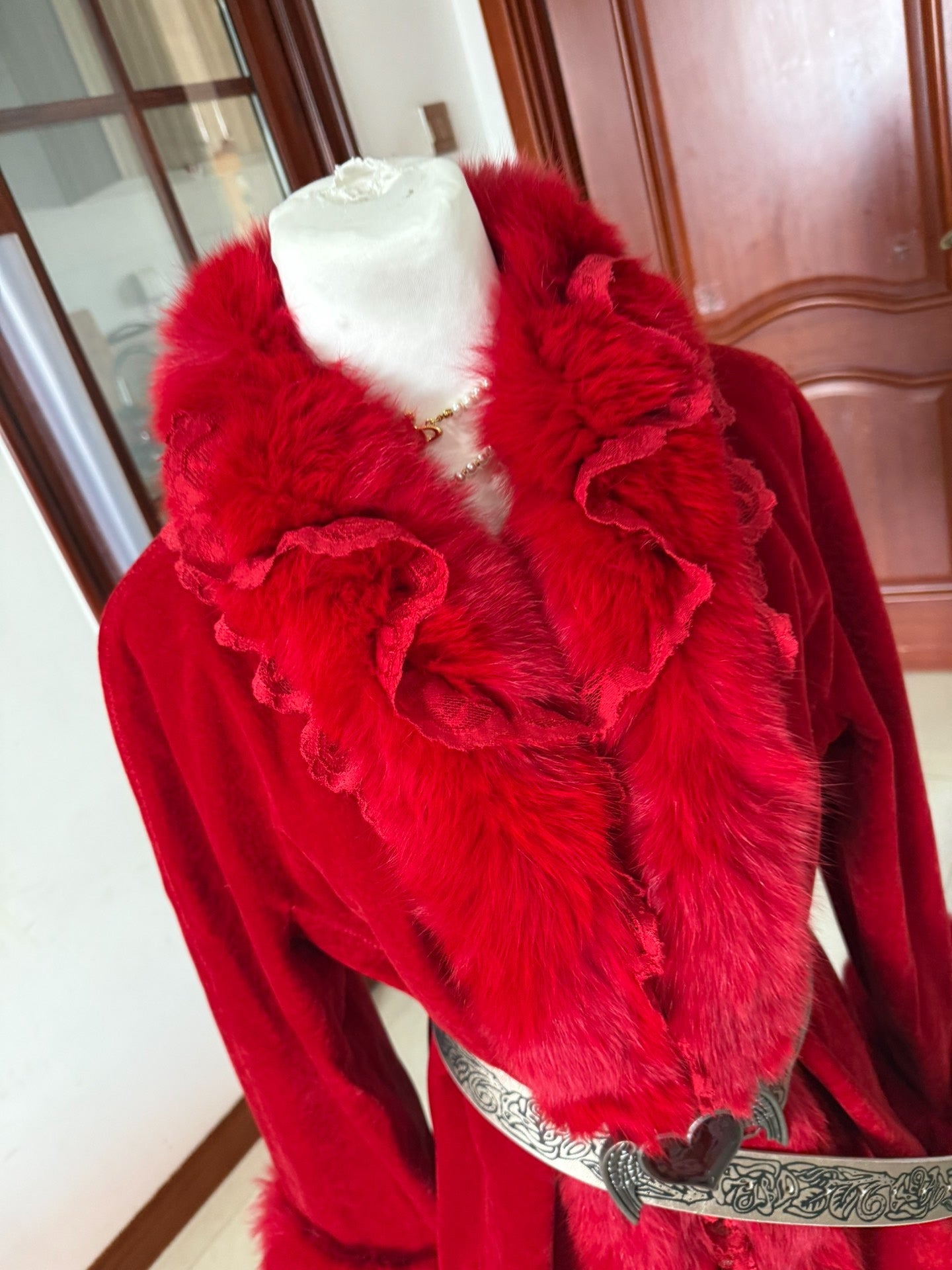 Vintage red real fur coat
