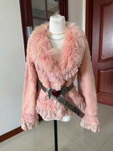 Vintage pink rabbit fur coat with fox fur collar