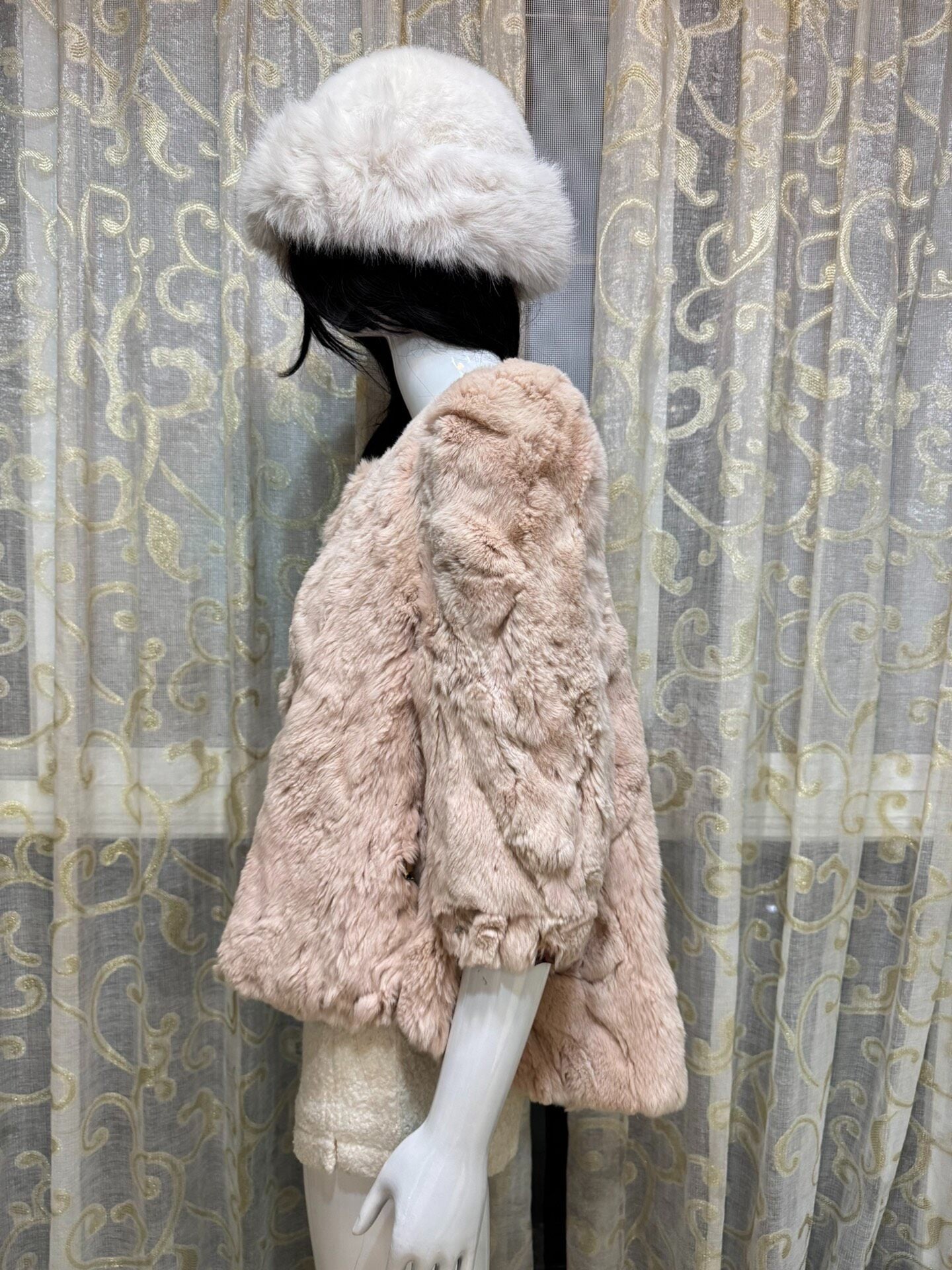 Vintage light pink genuine fur coat