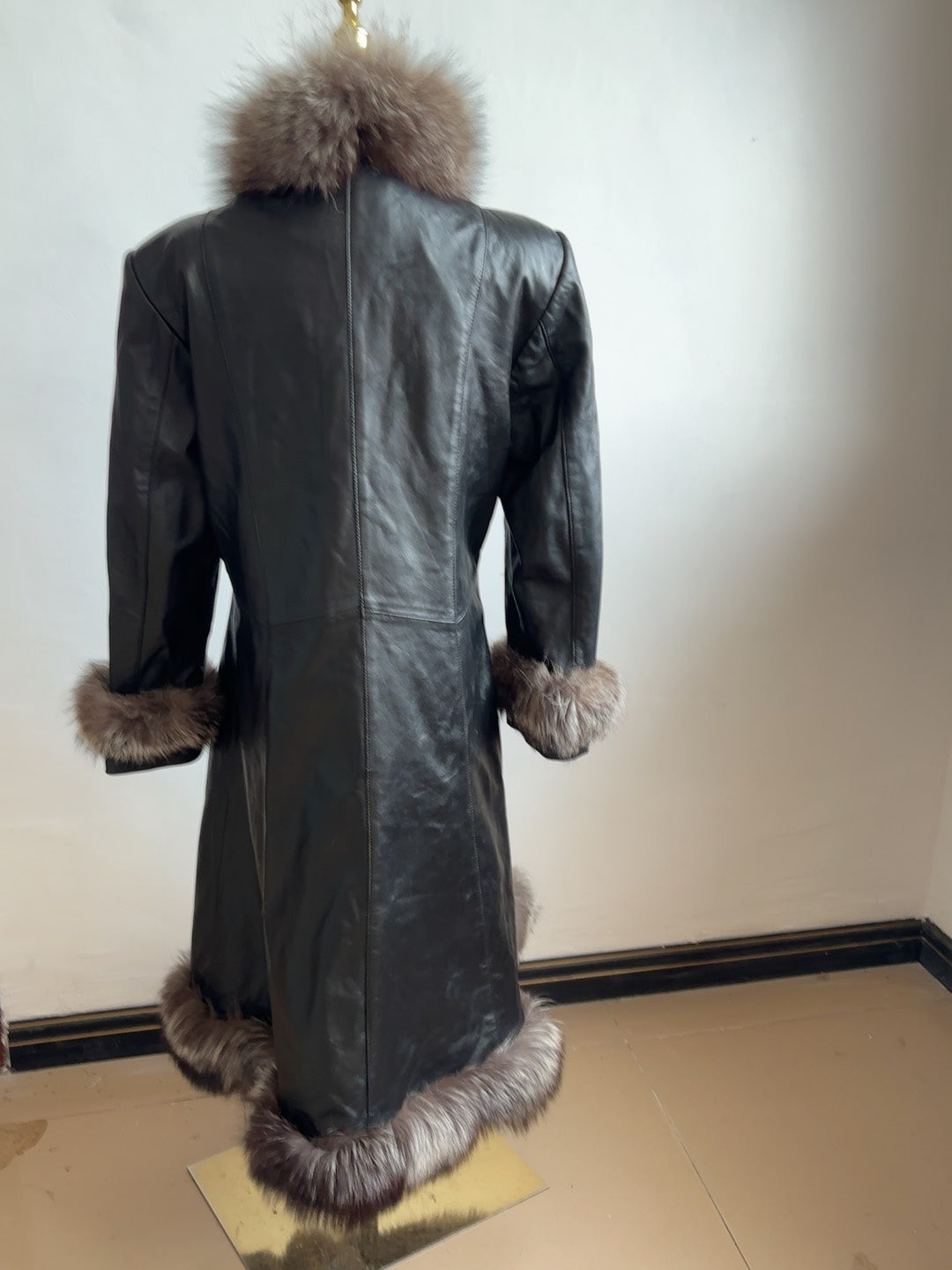 Vintage genuine leather long coat