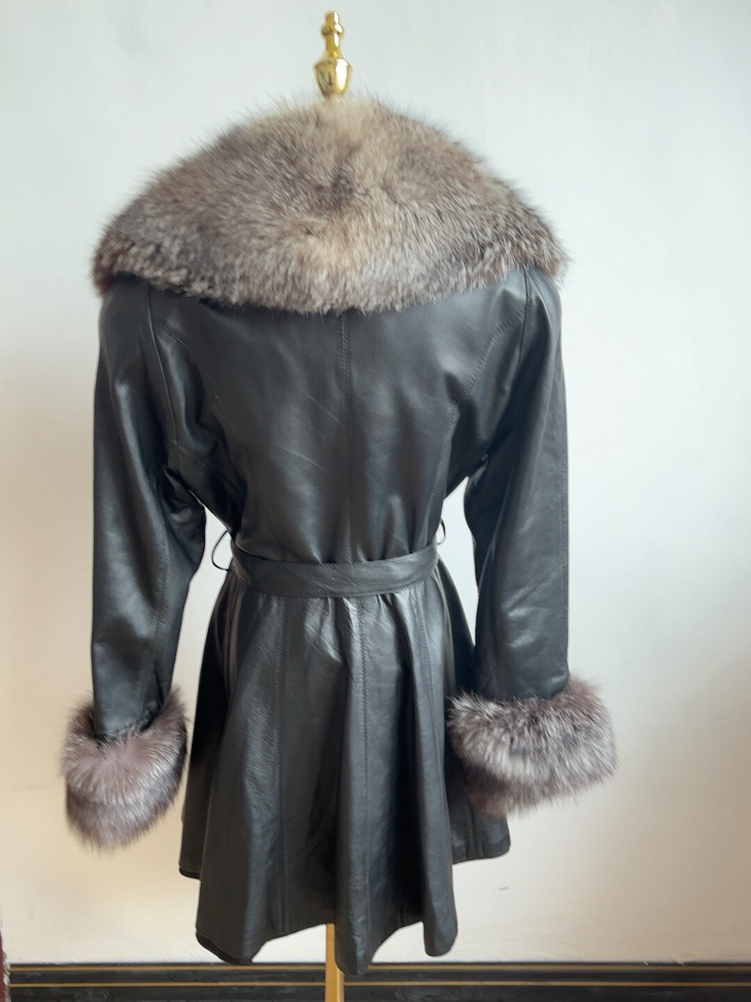 Vintage genuine leather mid-length coat
