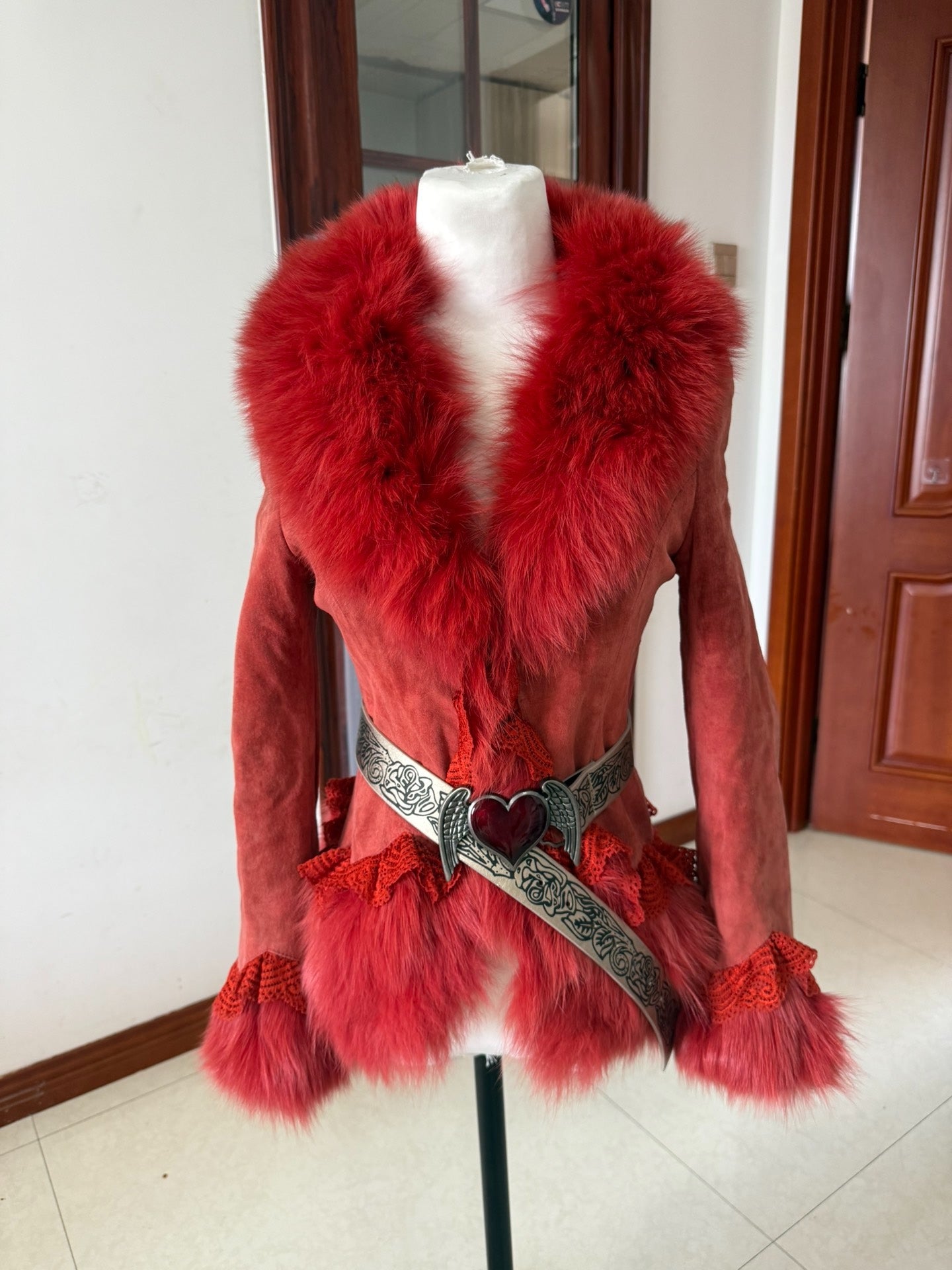 Vintage red real fur coat