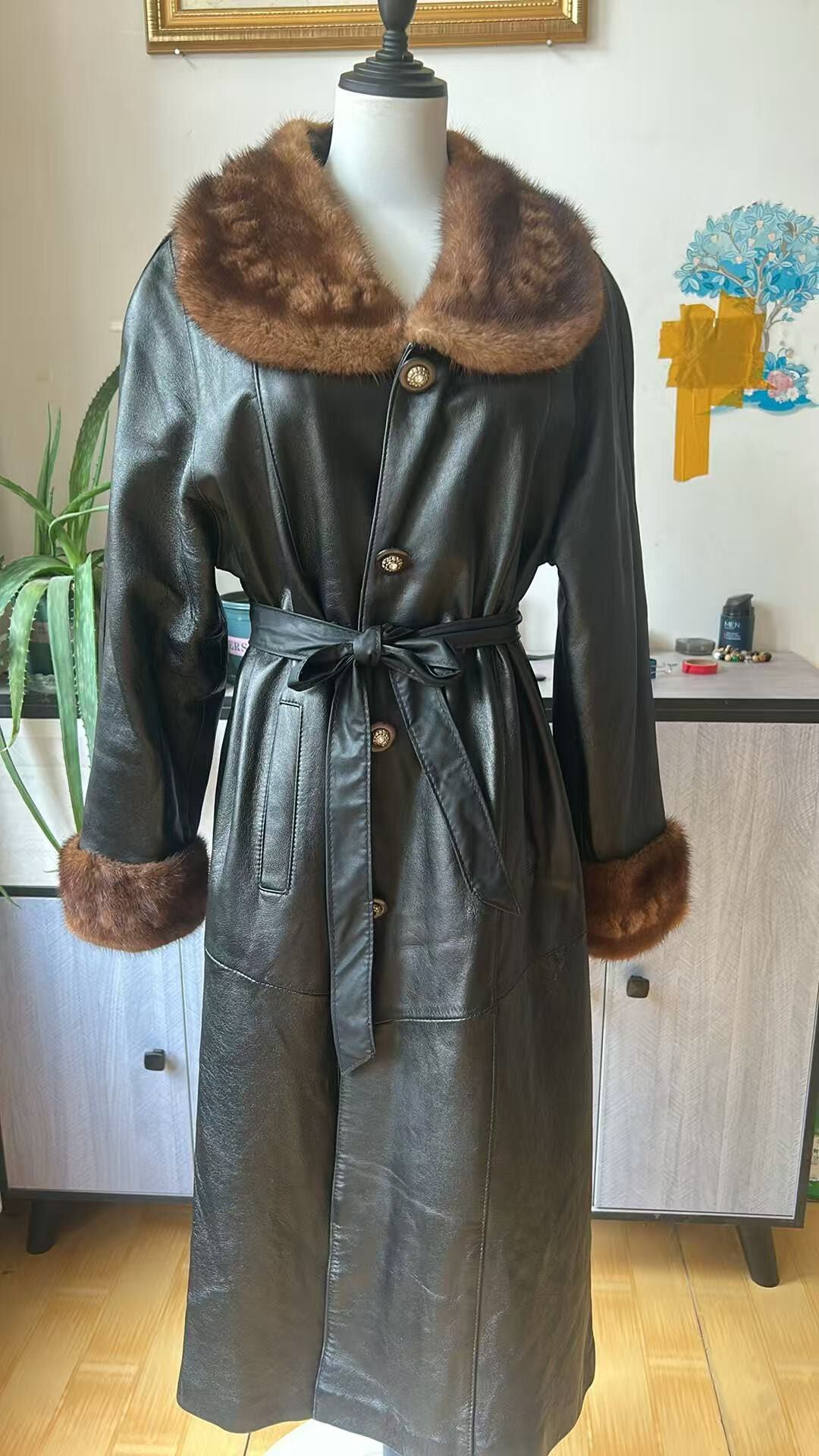 Vintage genuine leather long coat
