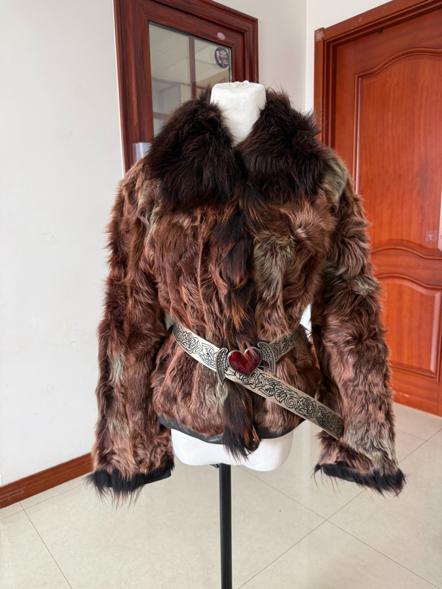 Vintage brown wool and fur coat